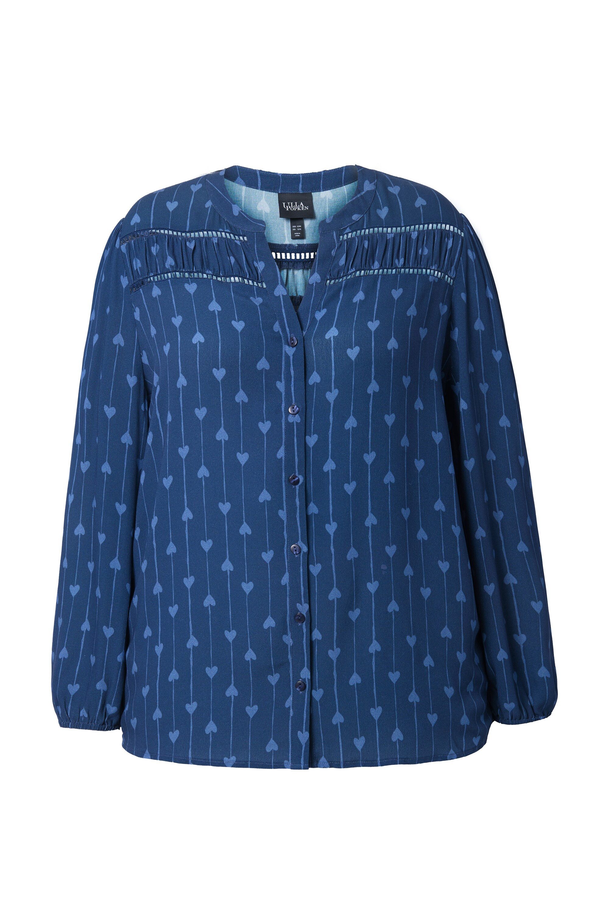 Satinbluse Bluse Herzen A-Linie Tunika-Ausschnitt Langarm