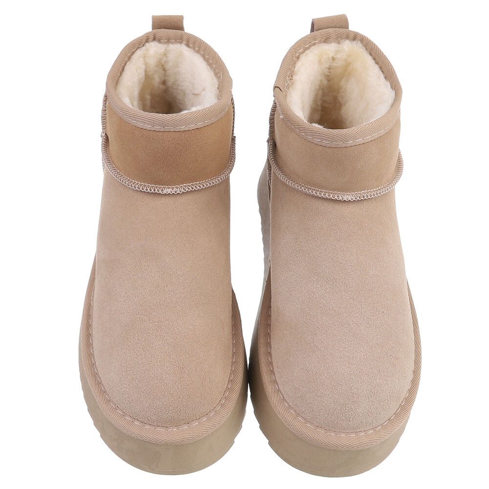 Ital-Design Damen Leder Plateau Boots Freizeit & Alltag Snowboots (91971149) Flach Stiefeletten in Hellbraun – Bild 4 von 5