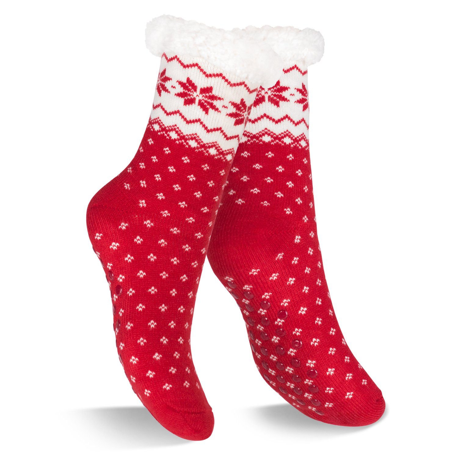 Footstar ABS-Socken Winter Haussocken für Damen & Herren (1/2 Paar) Kuschelsocken Rot