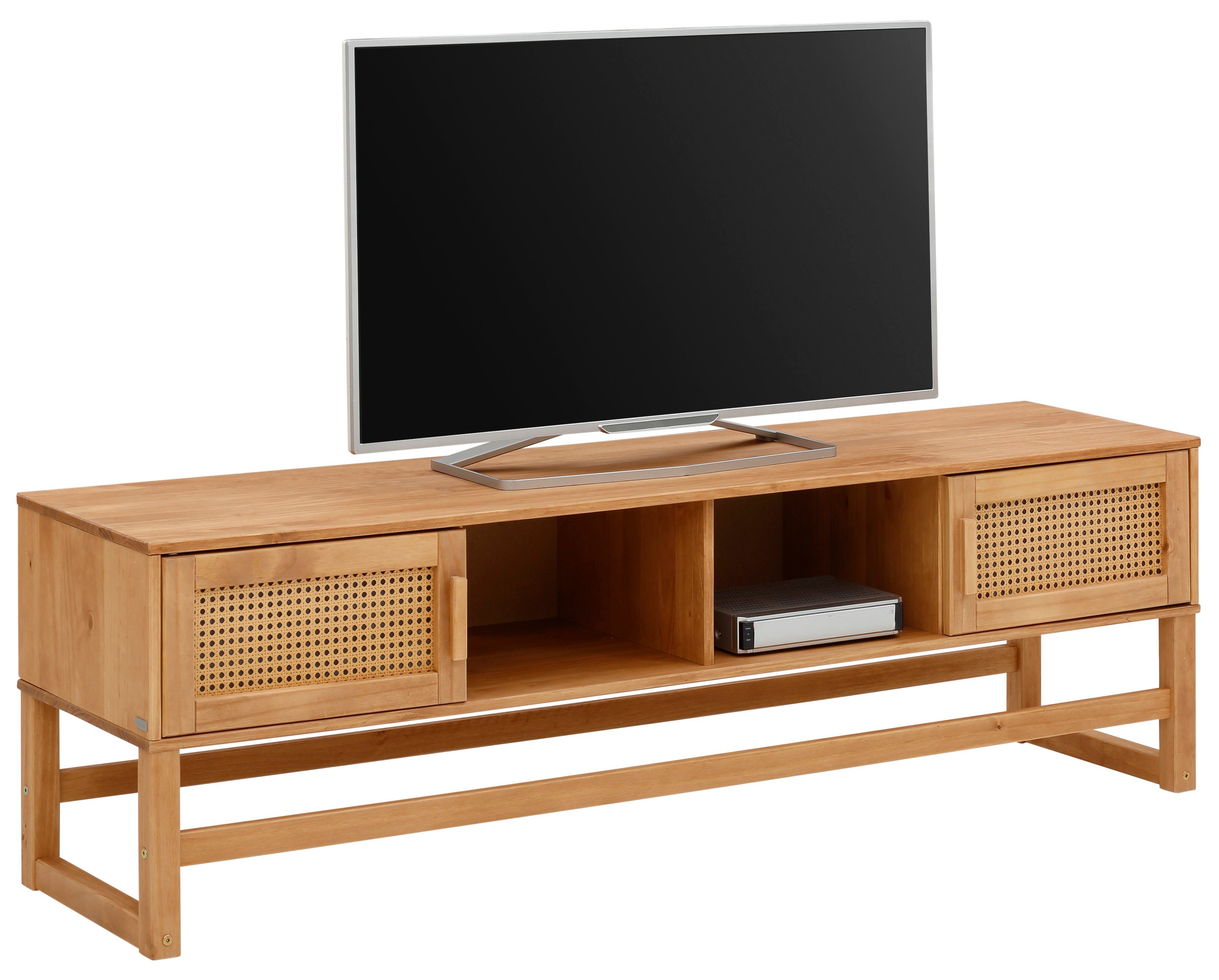 Home affaire Lowboard Linz, Kommode mit Rattangeflecht auf den Türfronten, aus Massivholz