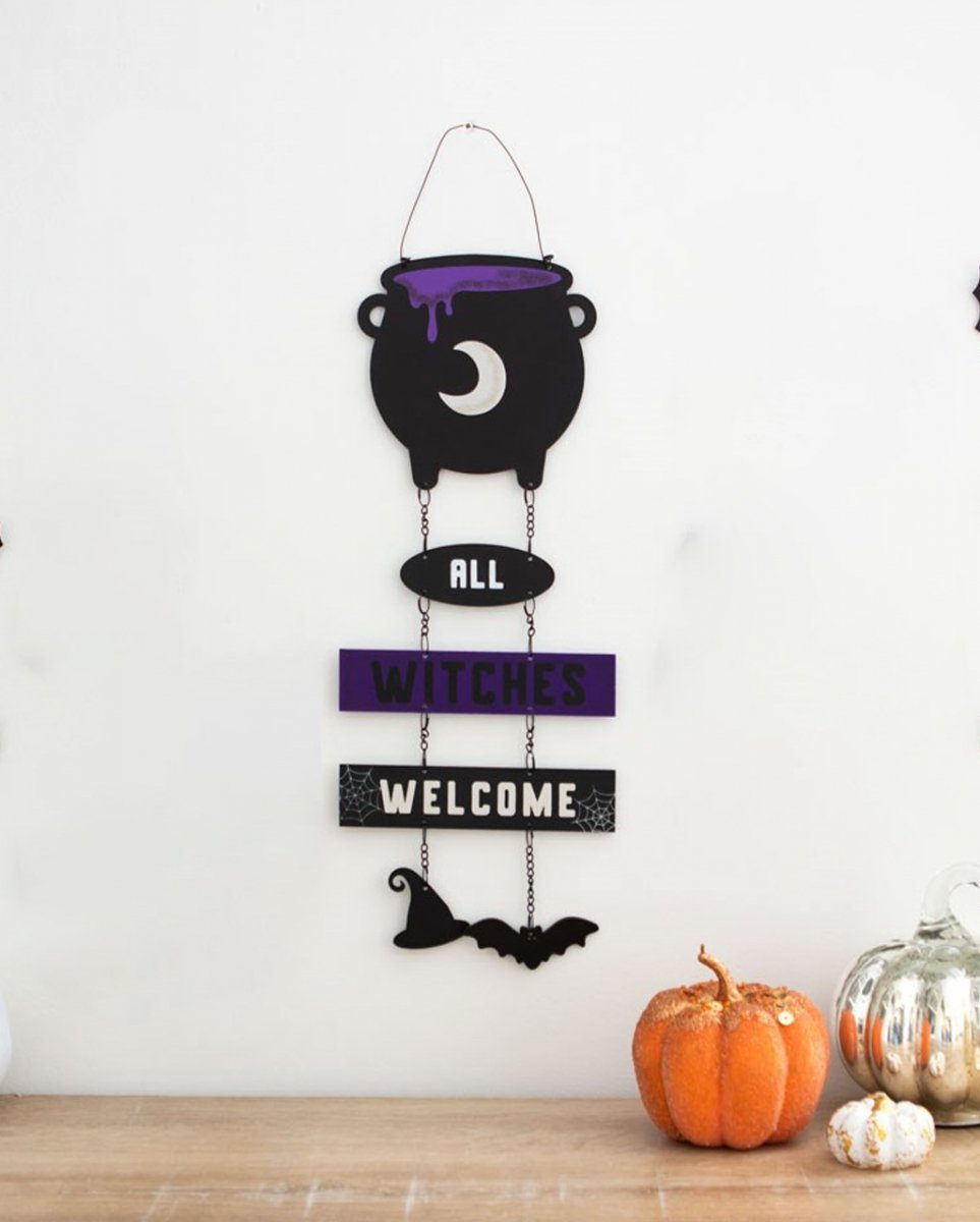 Horror-Shop Dekofigur All Witches Hexen Welcome - Hängeschild mit Kessel