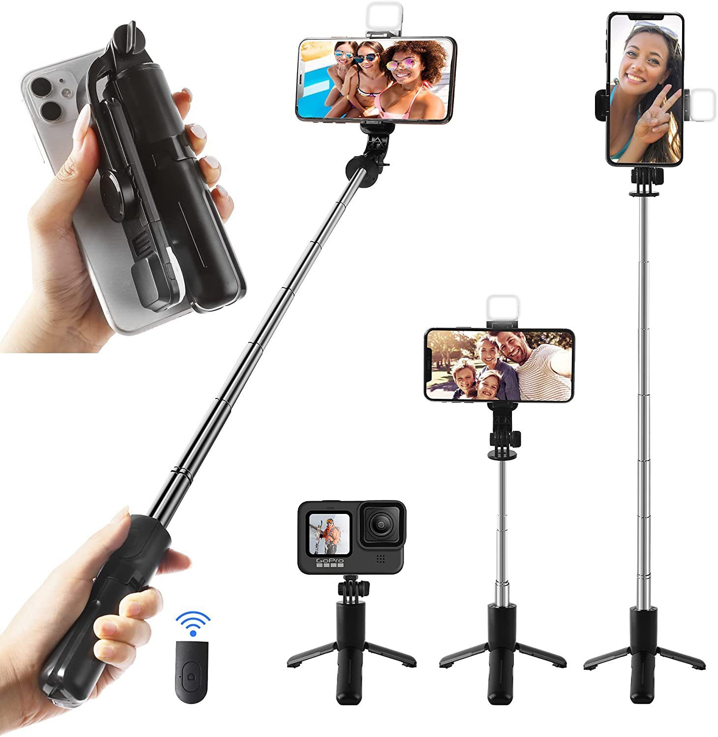 Haiaveng »Bluetooth Selfie Stick Selfiestick« Gimbal (Selfiestick mit Fill  Light (Bluetooth Selfiestick Stativ 3 in 1 Mini Selfie-Stange mit  Bluetooth-Fernauslöse) online kaufen | OTTO