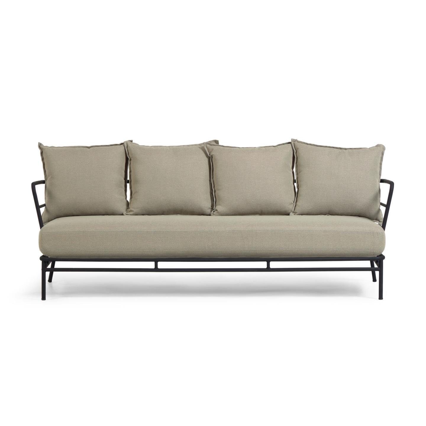Gartenmöbel schwarzer Mareluz Sofa 3-Sitzer 197cm Sofa Couch Natur24 Stahl