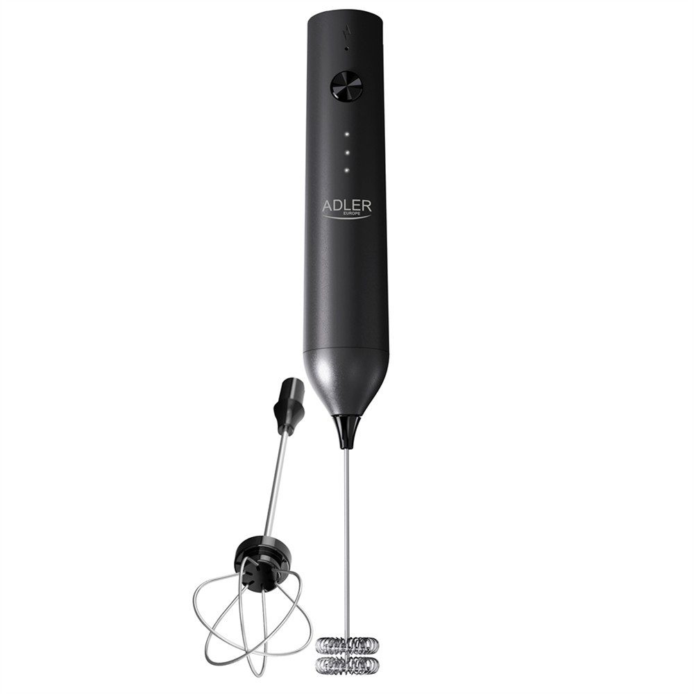 ADLER EUROPE Milchaufschäumer AD 4533 elektrisch wiederaufladbar, 2-in-1 Handaufschäumer, mit Schneebesen, USB-C, für Latte, Cappuccino, Matcha