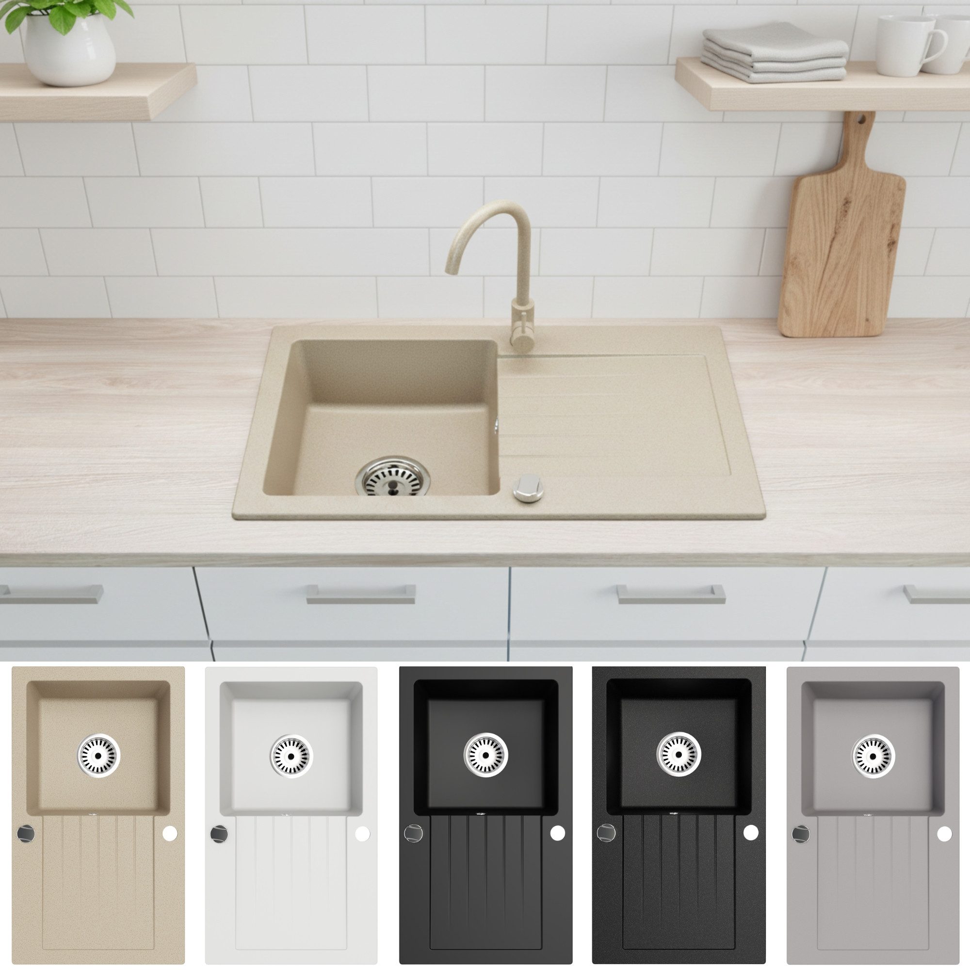 Faizee Möbel Granitspüle Faizee Home Granit Einbauspüle 75×43,5 cm Spülbeck günstig online kaufen