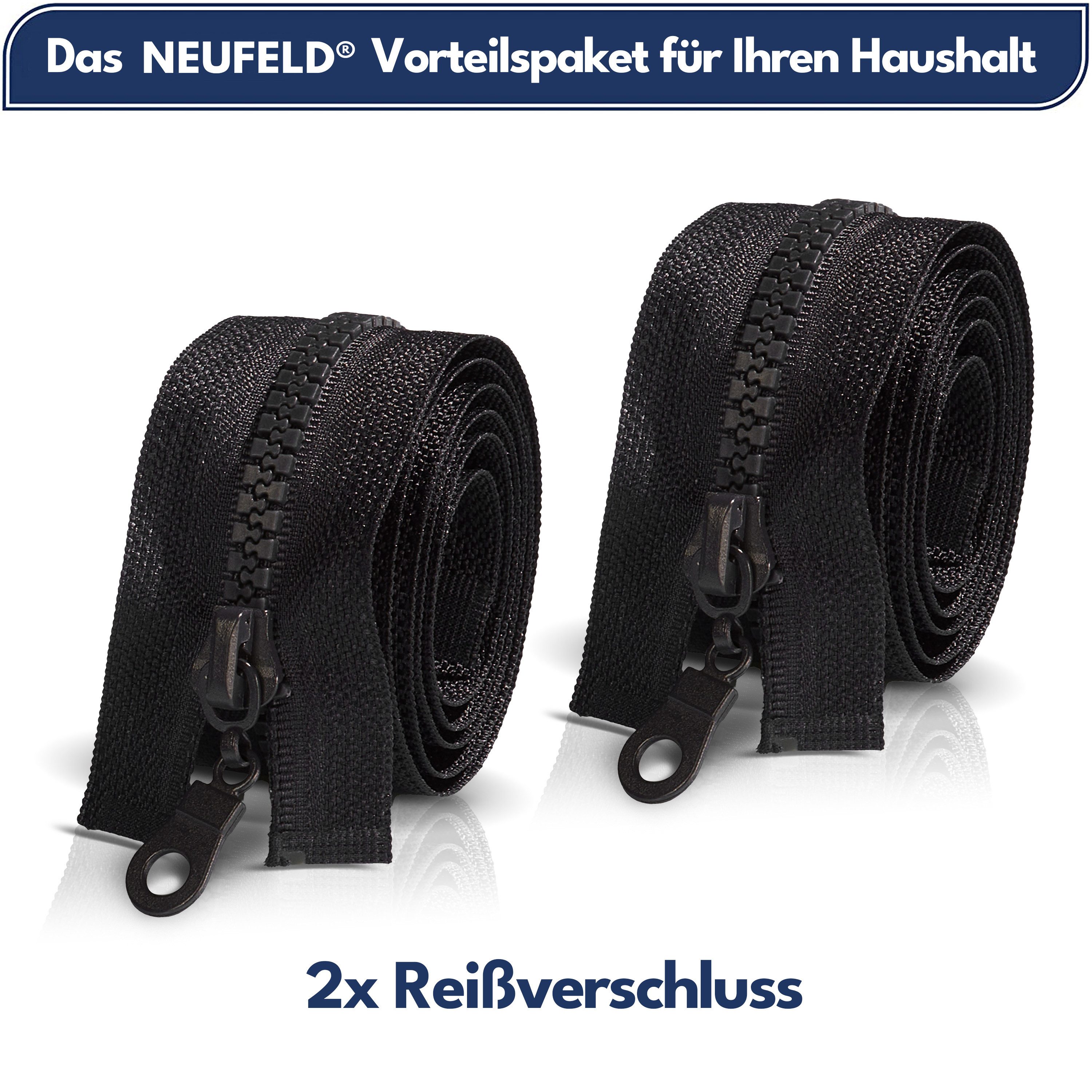 NEUFELD Reißverschluss Schwarz I 2er Vorteilspack für Jacken, Taschen & Bettwäsche, 2er Vorteilspack Leichtgängiger Zipper Kein Verhaken Stabiler Halt – Bild 4 von 5