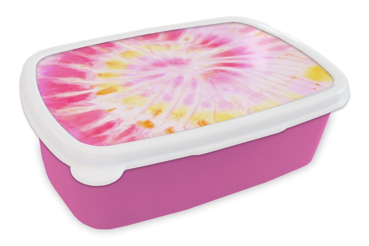 Brotbox Lunchbox Rosa - Brotdose Sommer Kinder, MuchoWow Gelb, (2-tlg), für Erwachsene, Mädchen, Kunststoff Kunststoff, - - Krawattenfärbung Snackbox,