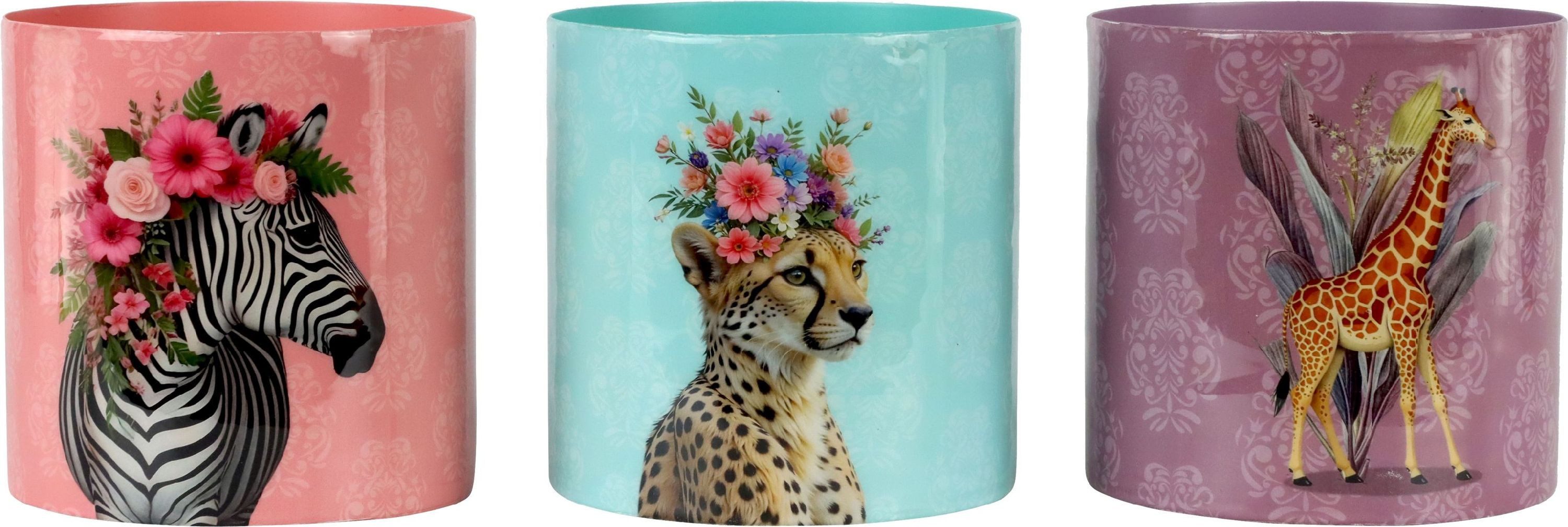 FURNARO Übertopf (3-tlg), mit Zebra, Tiger und Giraffenaufdruck in apricot, mint und lila