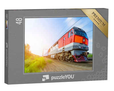 puzzleYOU Puzzle Dieselzug in voller Fahrt, 48 Puzzleteile, puzzleYOU-Kollektionen Lokomotive