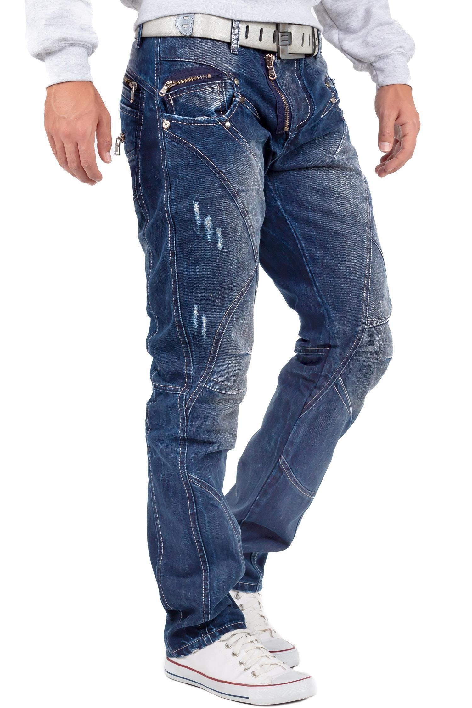Cipo & Baxx 5-Pocket-Jeans Herren Regular Fit Hose Stonewashed BA-C0768 (1-tlg) mit Destroyed Effekten und Zippern – Bild 4 von 5