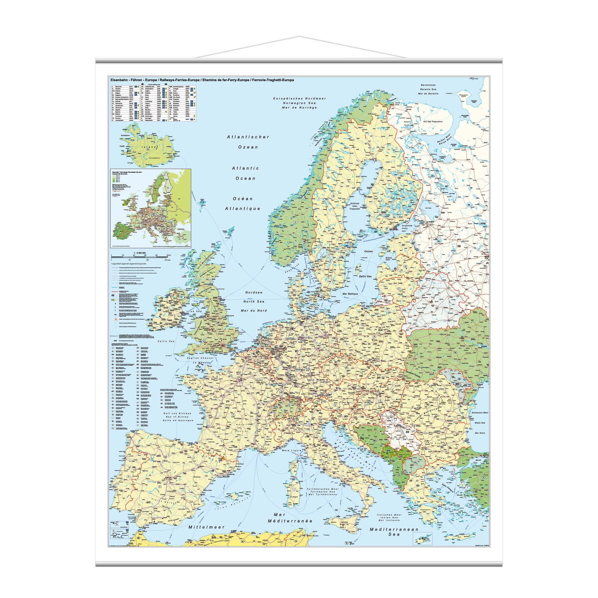 STIEFEL Poster Europakarte „Europa-Eisenbahn-Fähren“
