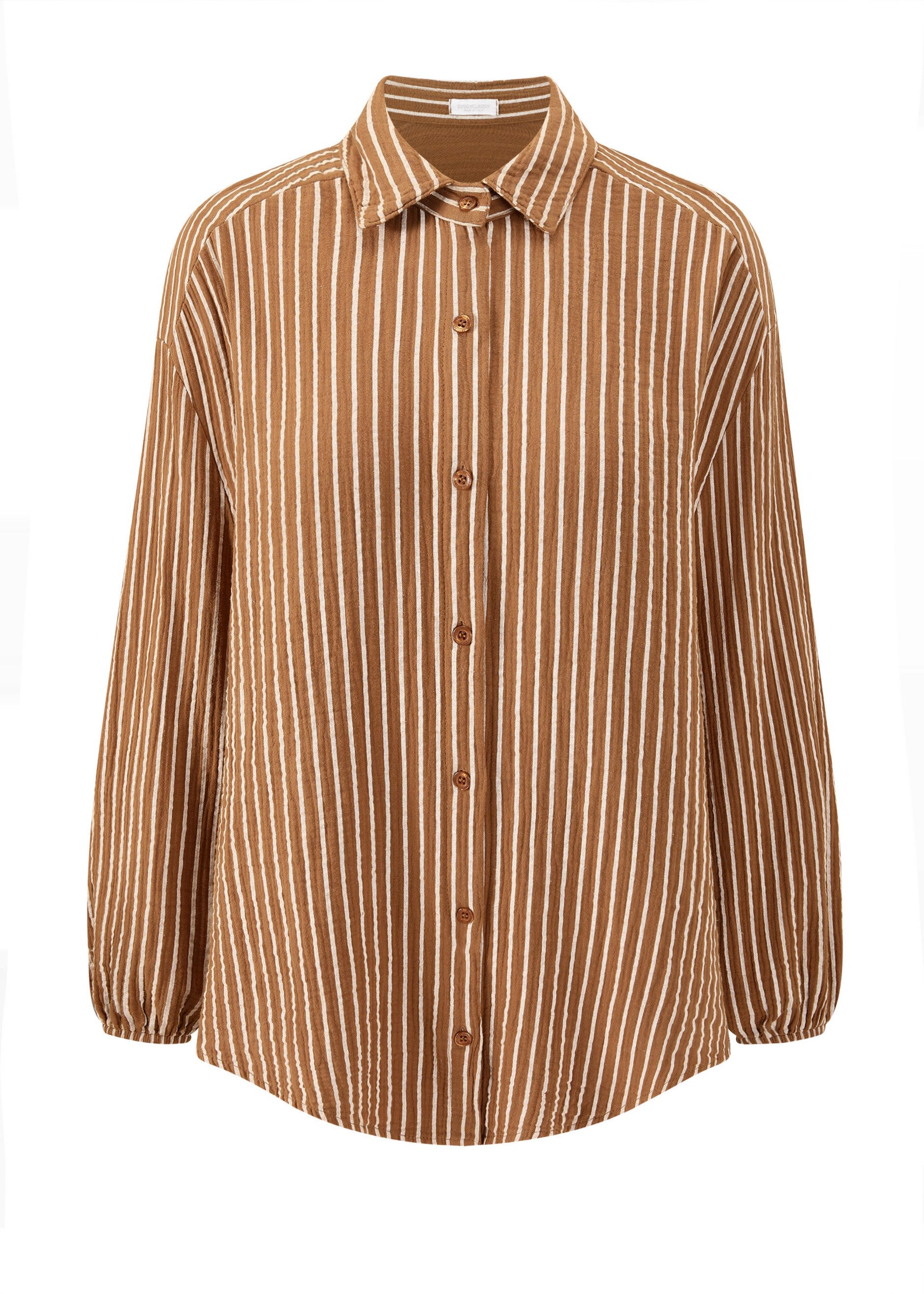 SASSYCLASSY Langarmbluse Oversize Musselin Blusenhemd Damen mit Streifen Lo günstig online kaufen