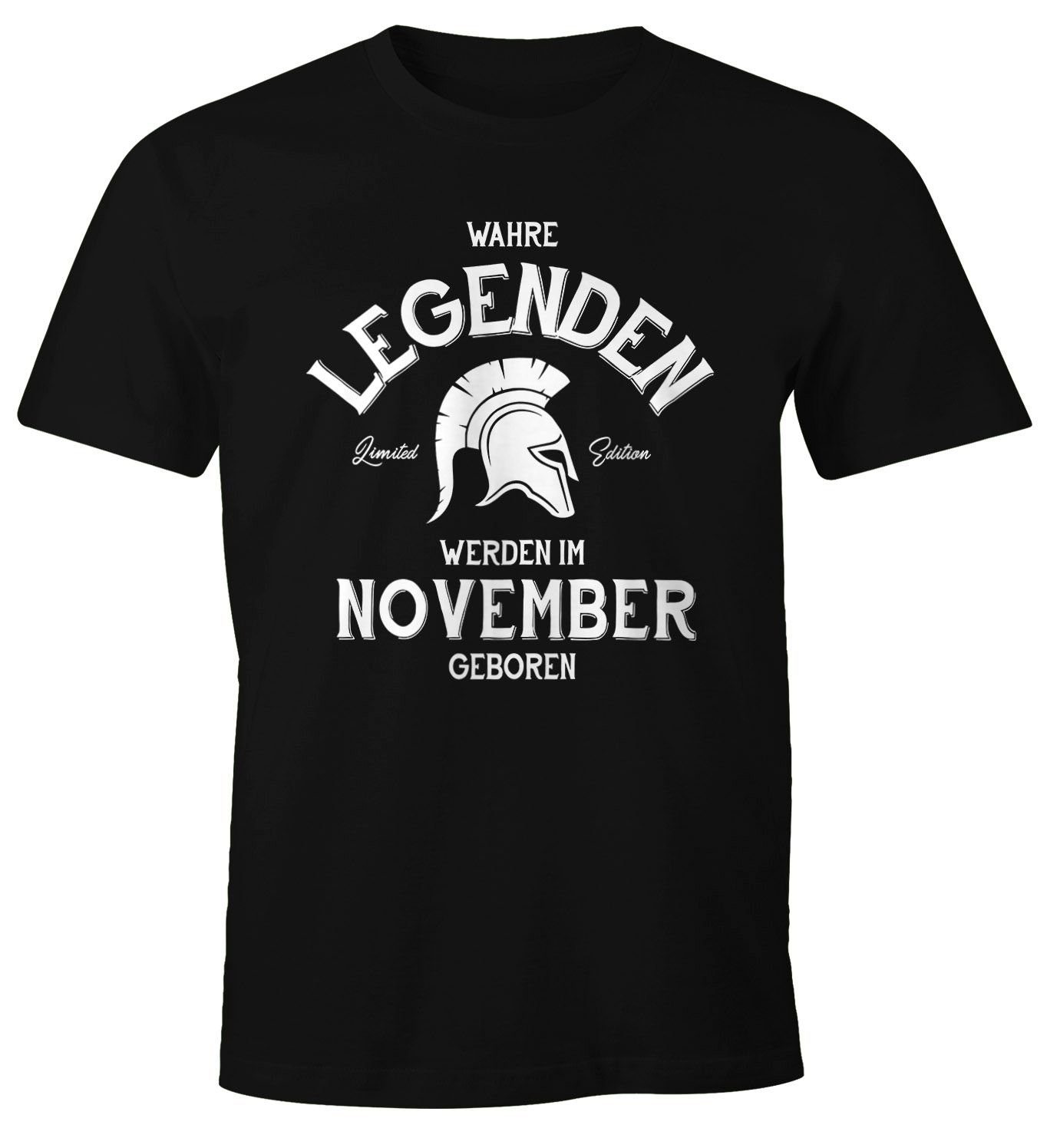 MoonWorks Print-Shirt Herren Geburtstags T-Shirt geboren im [Wunschmonat] November werden schwarz Legenden Moonworks® Print Geburtstagsgeschenk mit