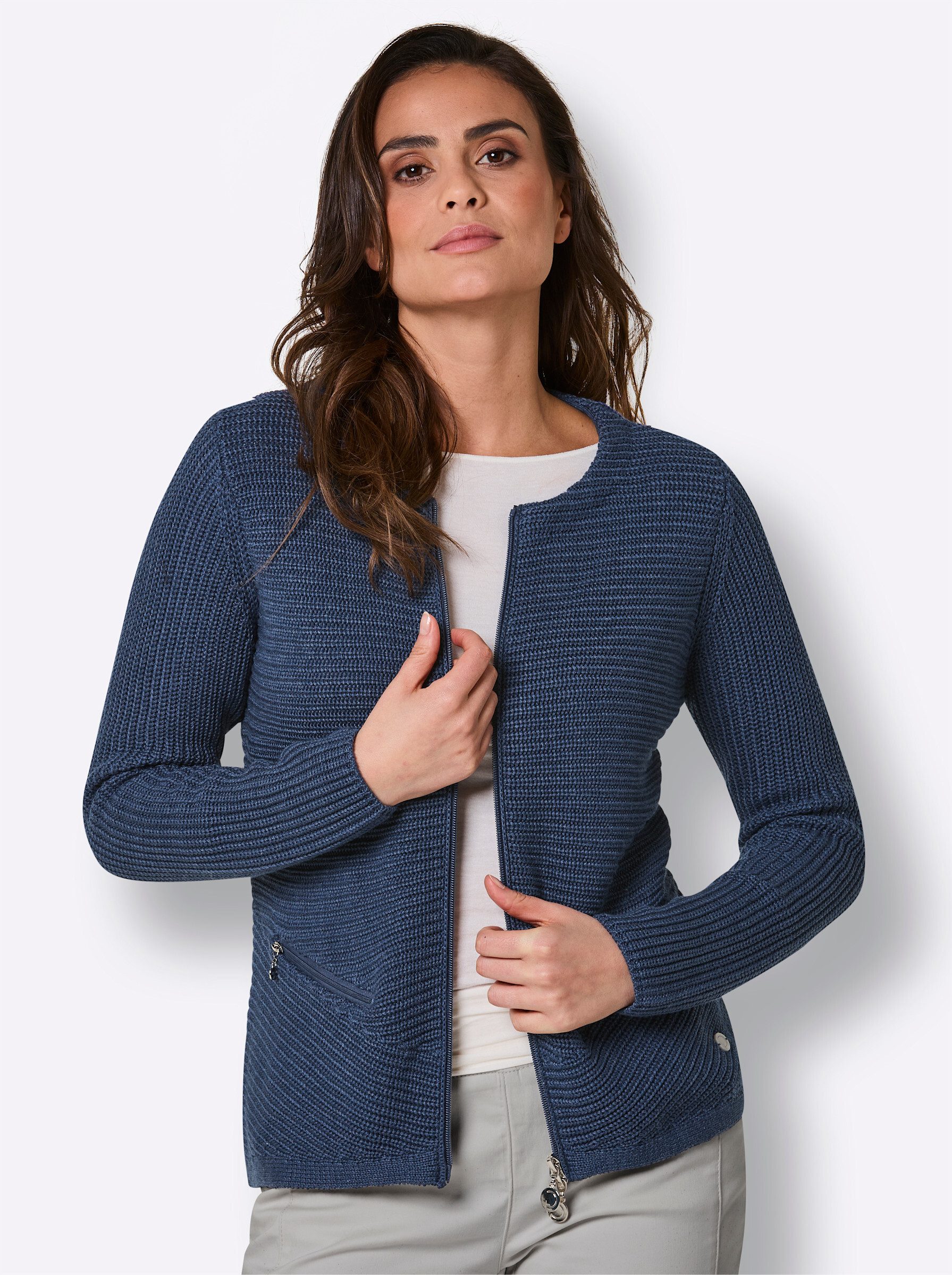 creation L Strickjacke Lyocell-Baumwoll-Strickjacke Langarm Grobstrick