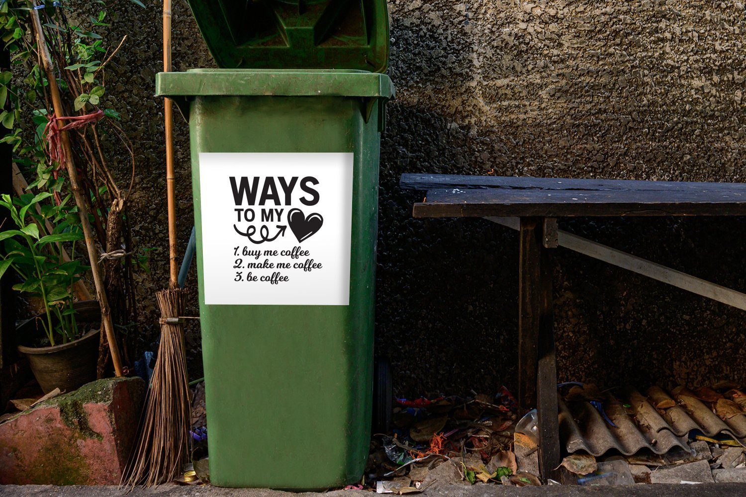 MuchoWow Wandsticker Wege zu meinem - Mülleimer-aufkleber, Container, Kaffee Abfalbehälter Herzen - Mülltonne, St), Sprichwörter - Sticker, Zitate (1