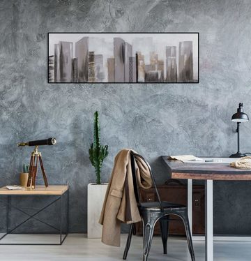 KUNSTLOFT Gemälde Between Skyscrapers 120x40 cm, Leinwandbild 100% HANDGEMALT Wandbild Wohnzimmer