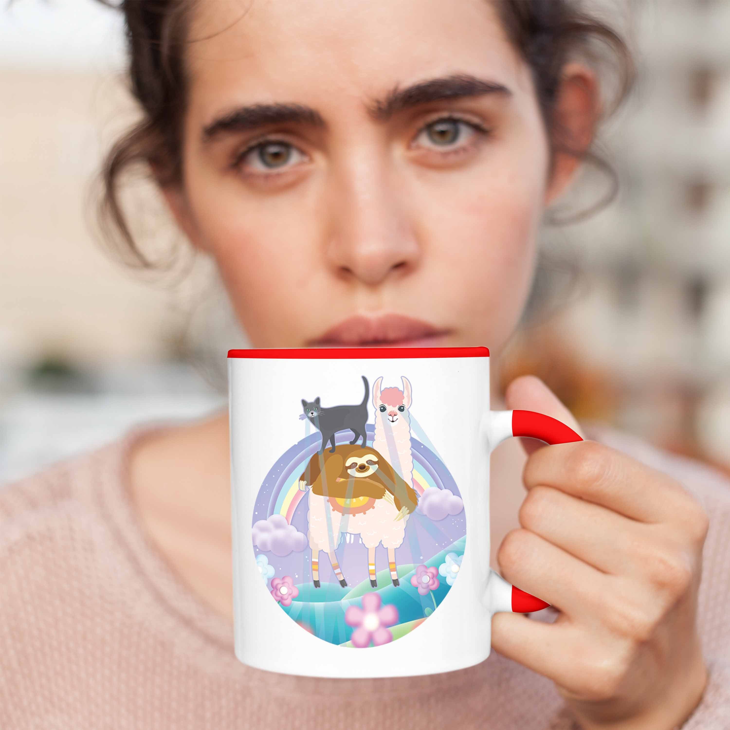 Llama Faultier Tasse Frauen Trendation Verrückte Tasse Katze Trendation Geschenkidee Geschenk - für Rot