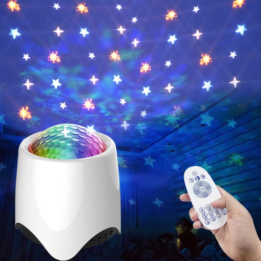 Sunicol LED Nachtlicht Sternenprojektor, Weißes Rauschen Musik, Dimmbar, Bluetooth-Player, Rot, Grün, Blau, Weiß, Fernbedienung, Sound-aktiviert