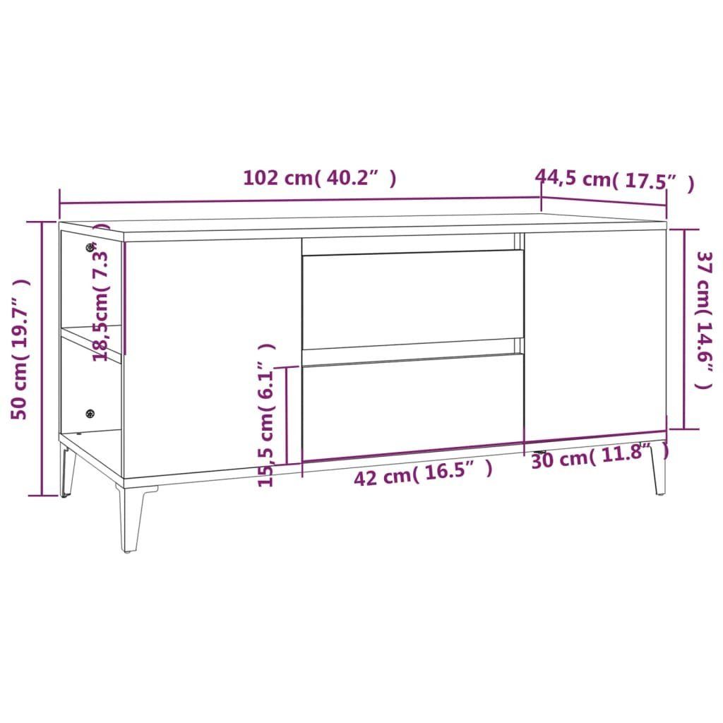 vidaXL TV-Schrank 102x44,5x50 Holzwerkstoff TV-Schrank (1-St) Weiß cm