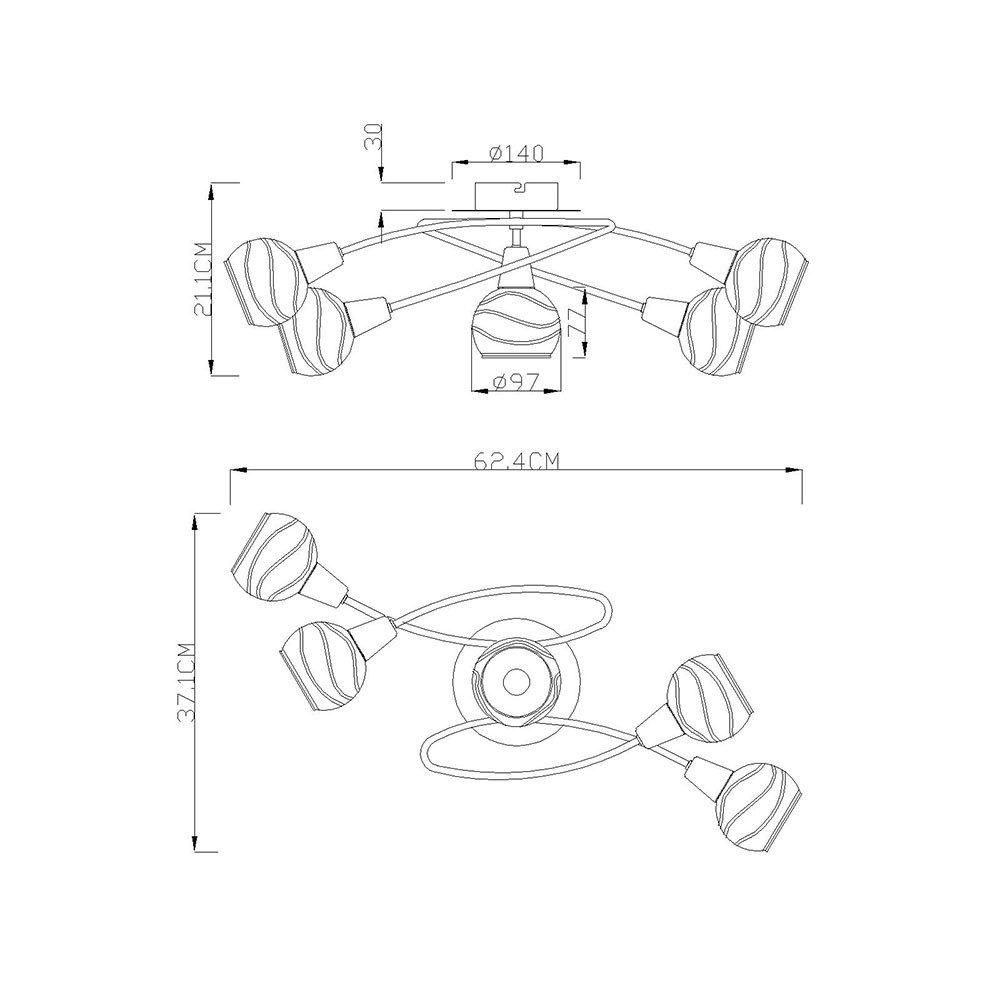 GLOBO LIGHTING LED Kugelleuchte, Leuchtmittel nicht inklusive, Decken Leuchte Licht 5-flammig Beleuchtung Lampe IP20 Globo 54341-5O