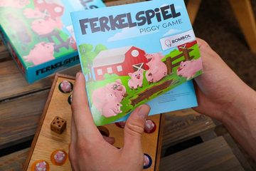 ROMBOL Denkspiele Spiel, Schweinchenspiel Ferkelspiel Premium - lustiges Würfelspiel inkl. Erweiterung, Holzspiel