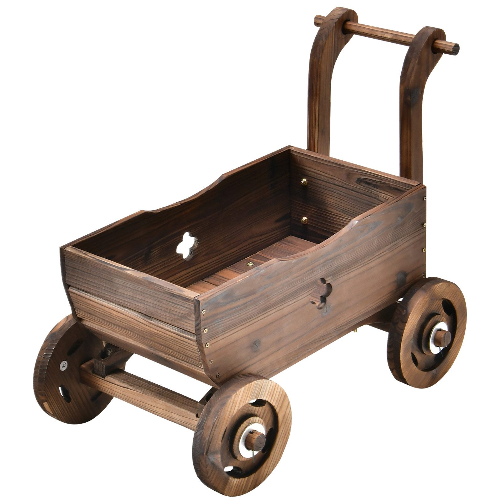 KOMFOTTEU Blumenständer Blumenwagen mit Rädern, mit Griff, Pflanzkübel, Blumen-Pflanzkarre aus Holz