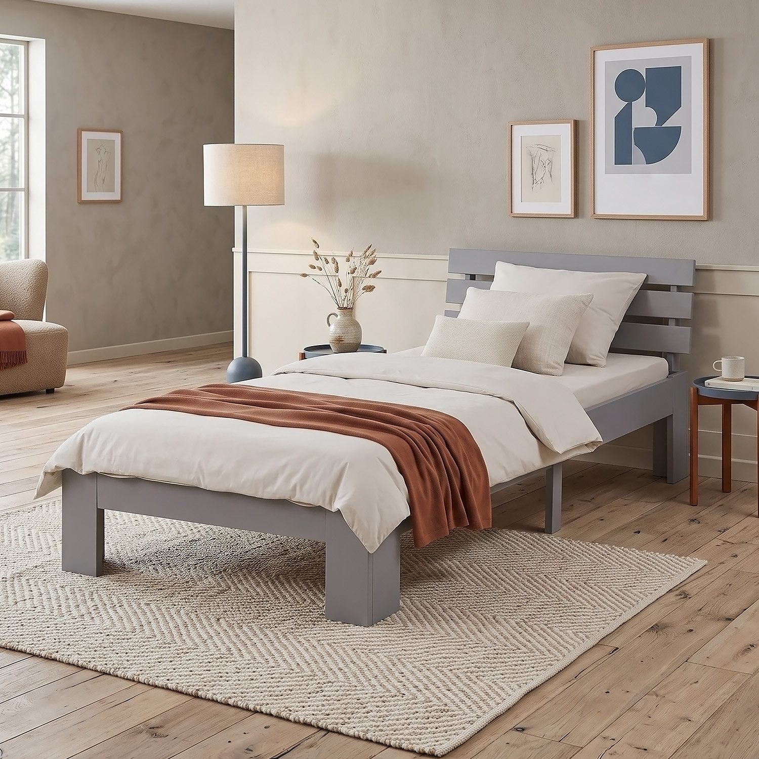 Homestyle4u Holzbett 90x200 140x200 160x200 180x200 mit / ohne Matratze Bettkasten (Set, mit Lattenrost, 1x Komfortschaumatratze H3 mit OEKO-TEX® Standard 100), 90x200, Kiefer, Weiß, schlicht