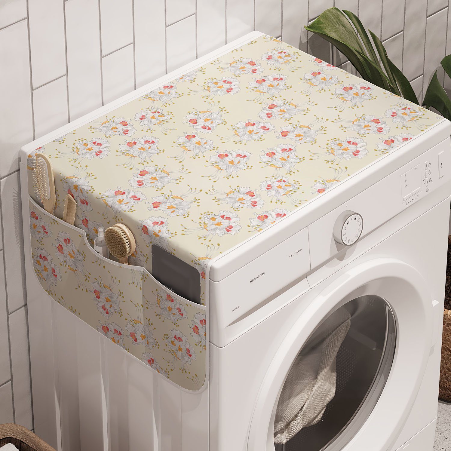 Abakuhaus Badorganizer Anti-Rutsch-Stoffabdeckung für Waschmaschine und Trockner, Jahrgang Pastellkunst Chestnut Blumen
