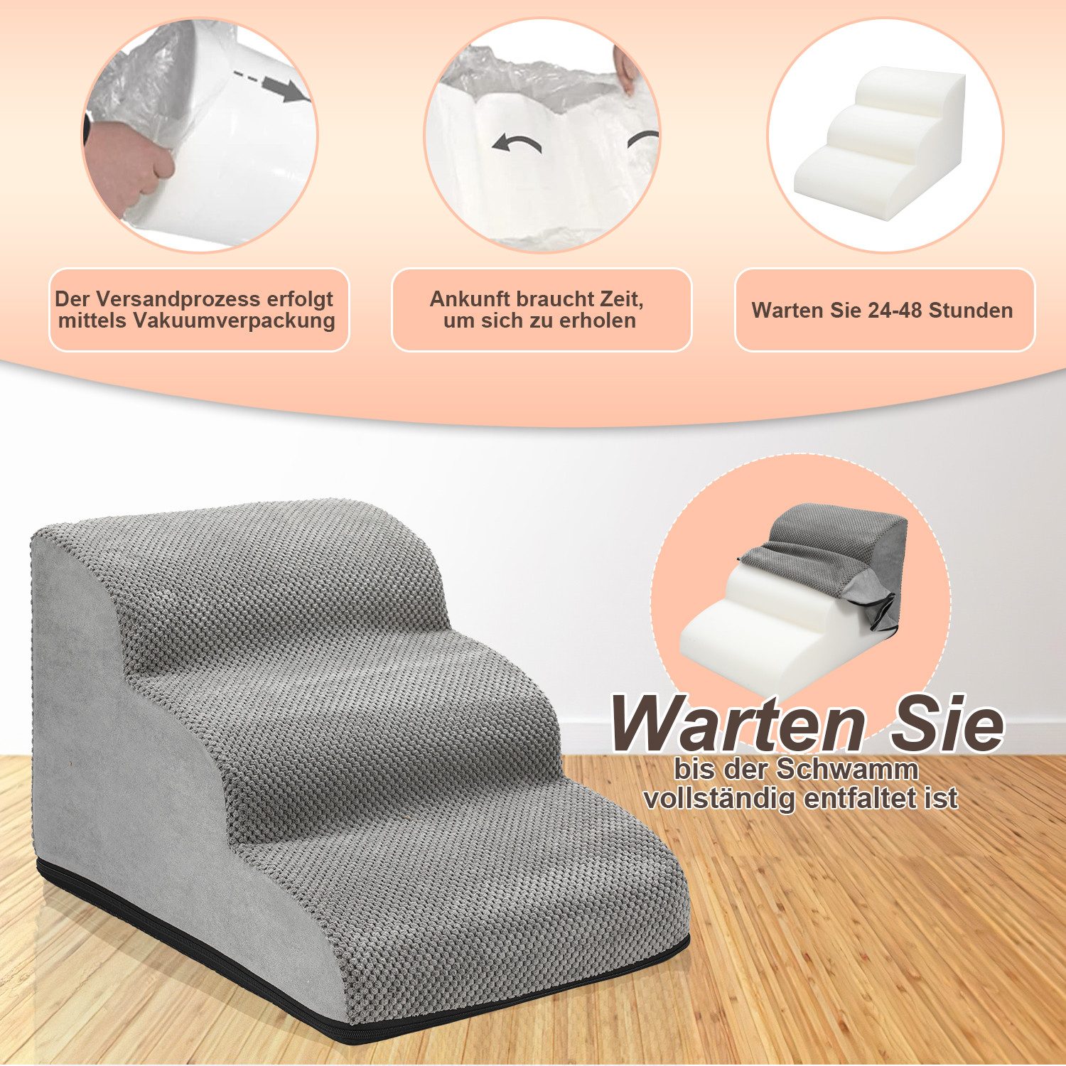 Clanmacy Hunderampe Hundetreppe Einstieghilfe Katzentreppe Haustiertreppe 3/4-stufige, Anti Rutsch