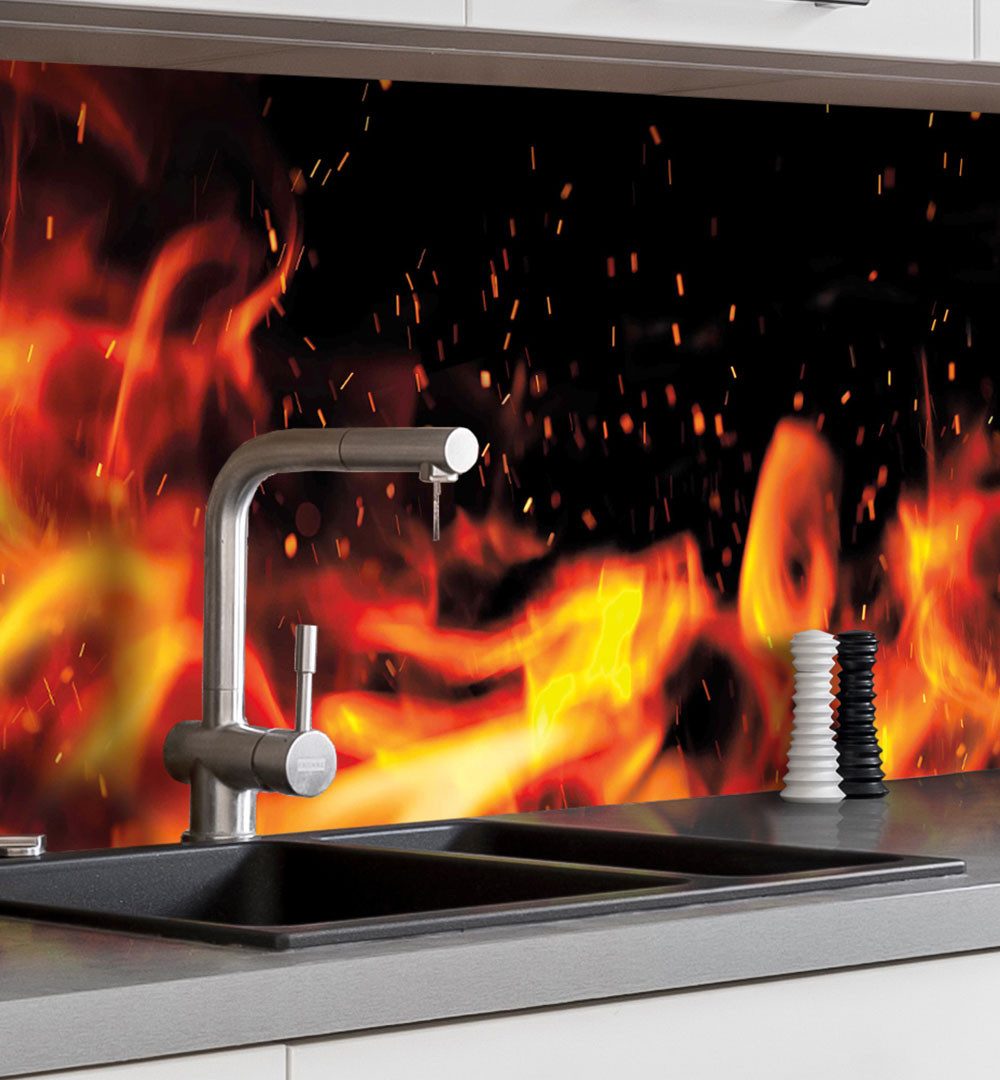 MyMaxxi Küchenrückwand Küchenrückwand selbstklebend Feuer Spritzschutz Folie, (Klebefolie Küchenrückwand aufgerollt B 60 cm x H 60 cm), Fire B 60 cm x H 60 cm