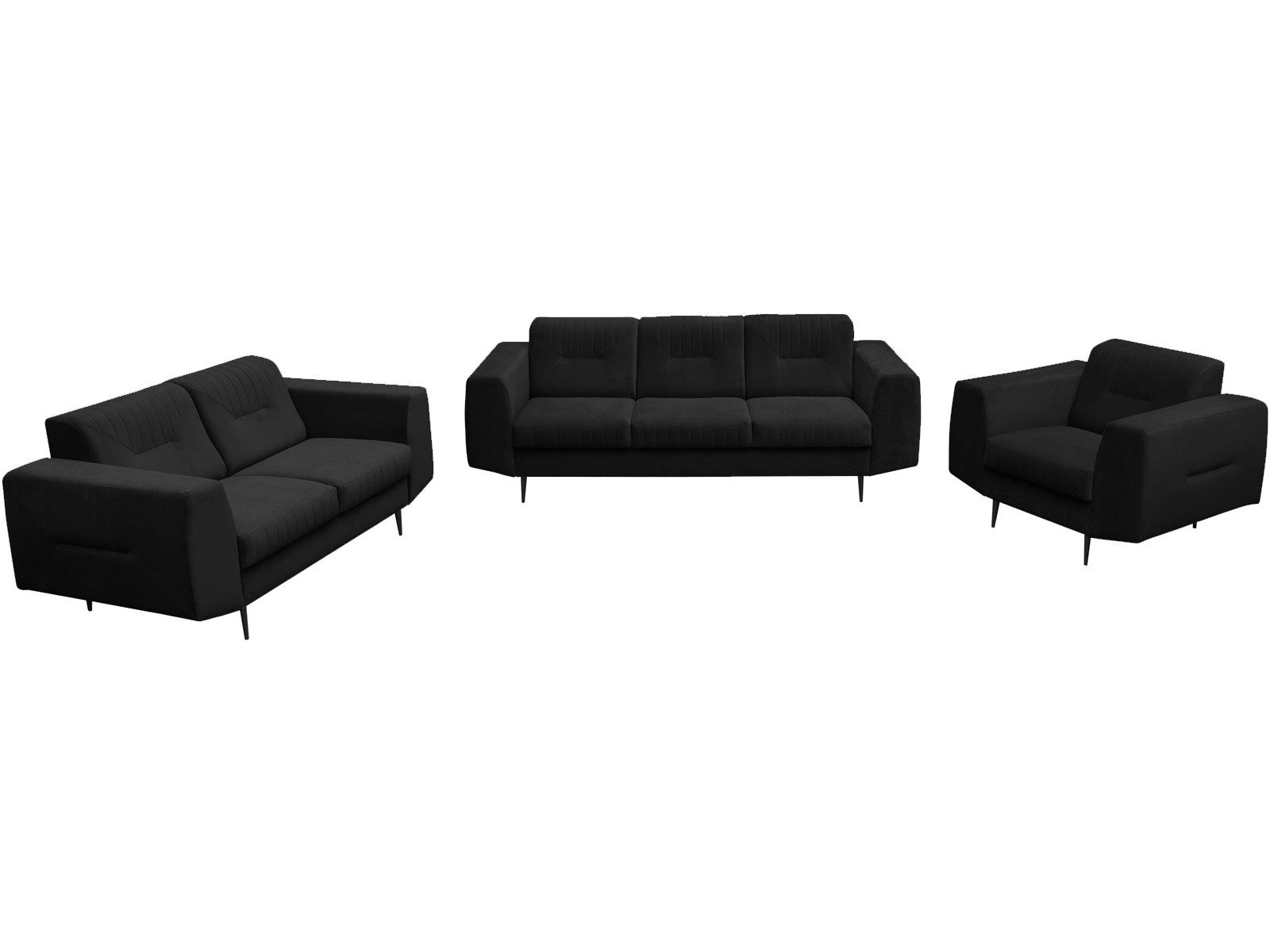 Beautysofa Polstergarnitur VENEZIA Sofa-Set mit Sessel, 2-Sitzer und 3-Sitzer, (schwarze Metallfüße, Sofagarnitur mit Wellenfederung und HR-Schaum), Couchgarnitur im modernen Stil auf Metallbeinen