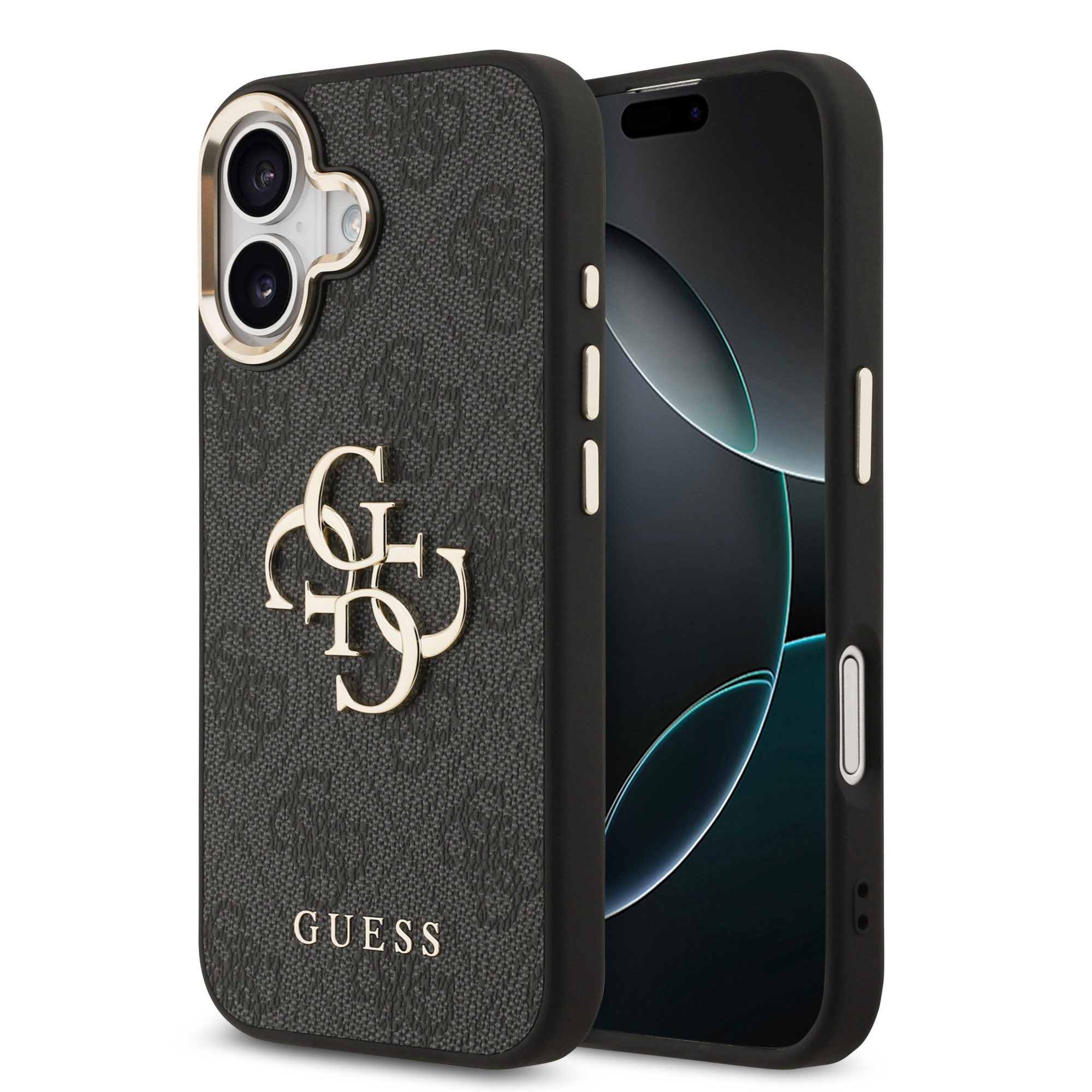Guess Handyhülle GUESS Case für iPhone 17 Metal Logo Gold Hülle Cover schwarz