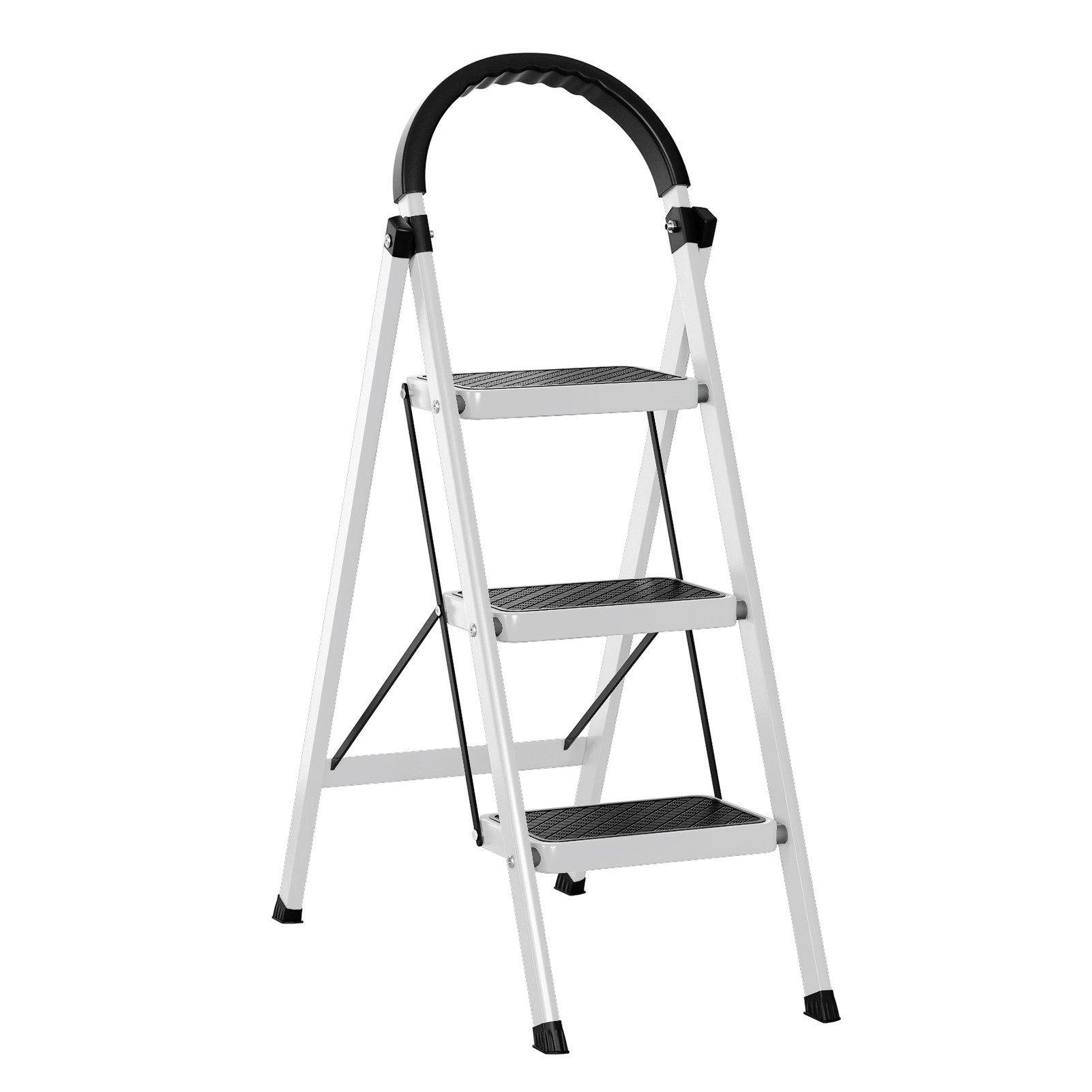 Rutaqian Klapptritt Trittleiter Leiter Tragbare 3-stufige Leiter mit Handläufen (Set, 1-St), bis 150 kg, Stufenleiter für Zuhause, Küche & Garten – Bild 5 von 5