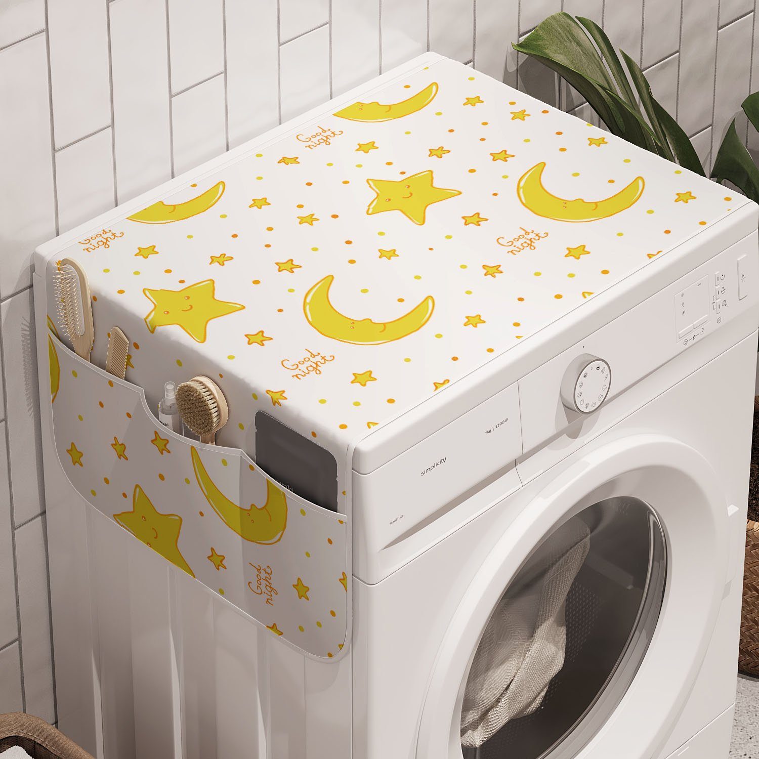 Abakuhaus Badorganizer Anti-Rutsch-Stoffabdeckung für Waschmaschine und Trockner, Gelb und Weiß Schlafenmond