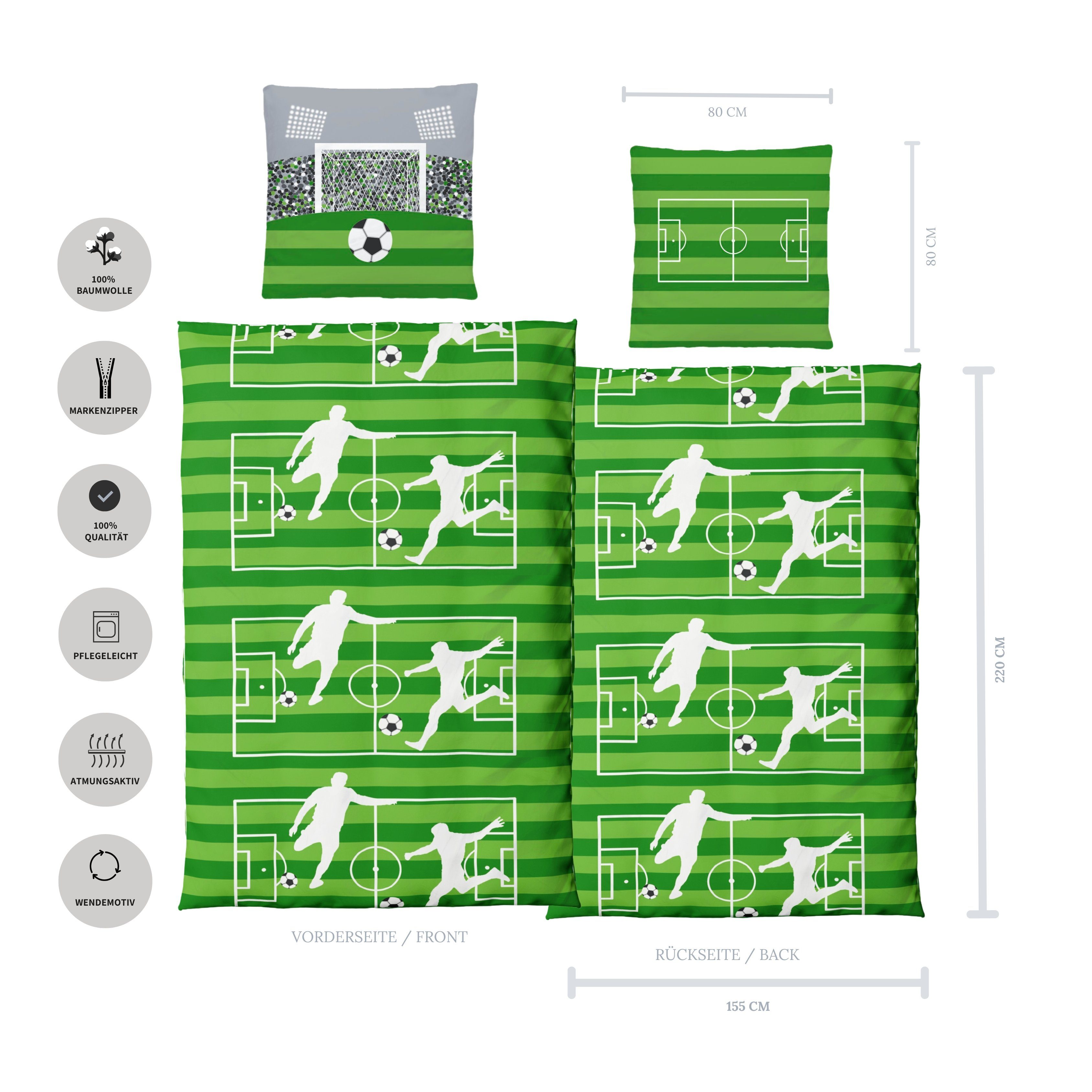 MTOnlinehandel Bettwäsche Fußball, 100 % Baumwolle, Biber, 2 teilig, Stadio günstig online kaufen