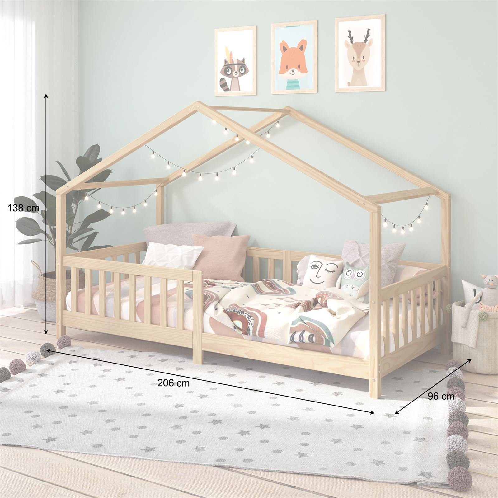 IDIMEX Hausbett LISAN, Hausbett Tipibett Kinderbett Montessori Bett massive Kiefer 90 x 200