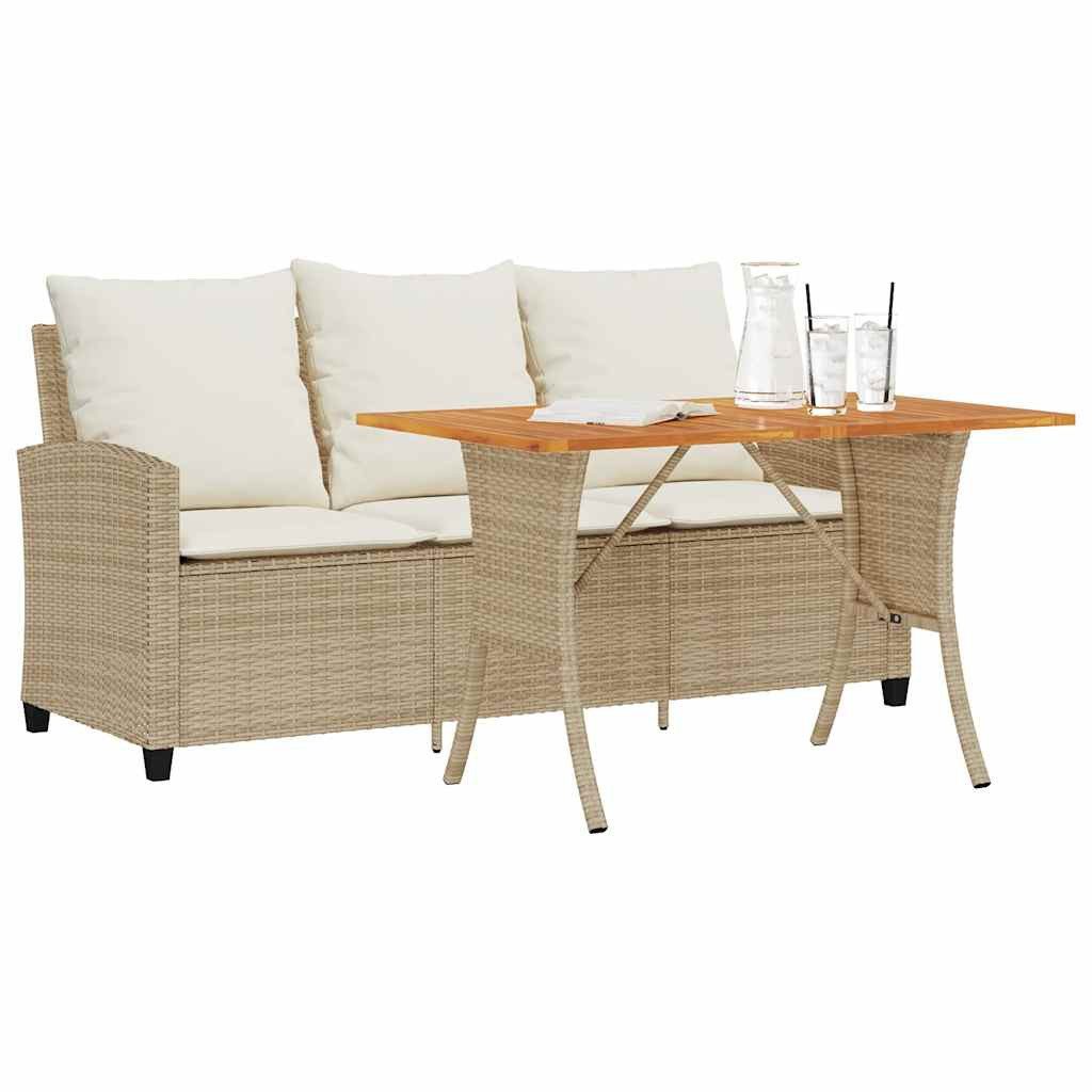 vidaXL Loungesofa Gartensofa 3-Sitzer mit Kissen & Tisch Beige Poly Rattan, 1 Teile