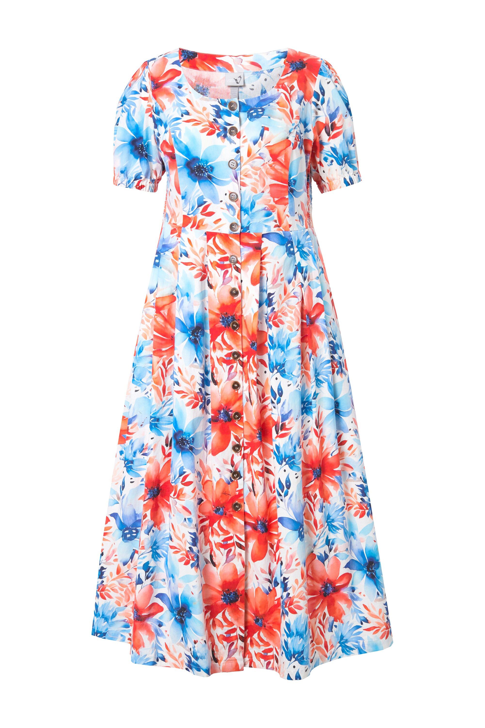 Ulla Popken Dirndl Maxikleid Smokeinsätze Rundhals günstig online kaufen
