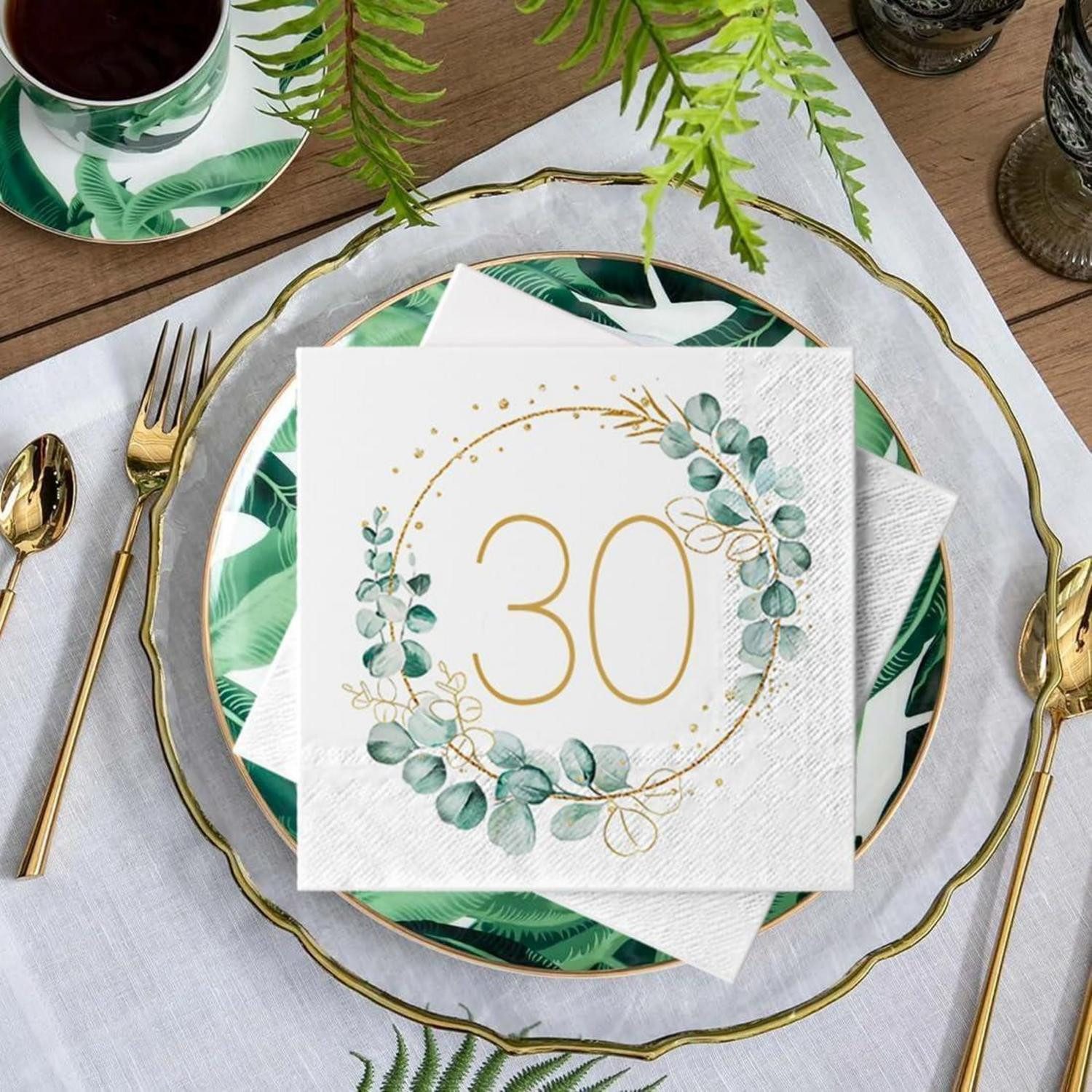 LuxusKollektion Papierserviette Servietten 40 Stück 30 Eukalyptus Gold Grün 30. Geburtstag Servietten