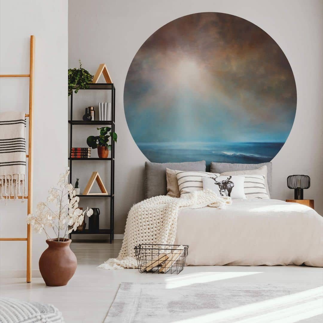 K&L Wall Art Fototapete Fototapete Schmucker Meer Kraft und Stille Vliestapete Rund Tapete, Horizont Tapete