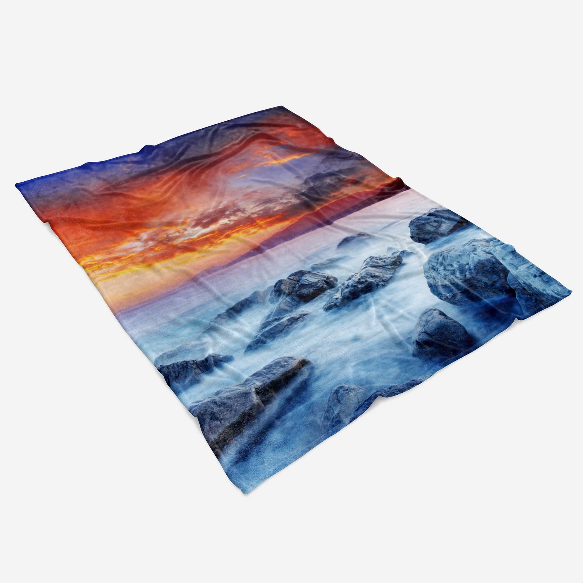 Handtuch Meer mit Kuscheldecke Strandhandtuch Handtuch Saunatuch (1-St), Art Fotomotiv Sinus Handtücher Rote, Horizont Baumwolle-Polyester-Mix