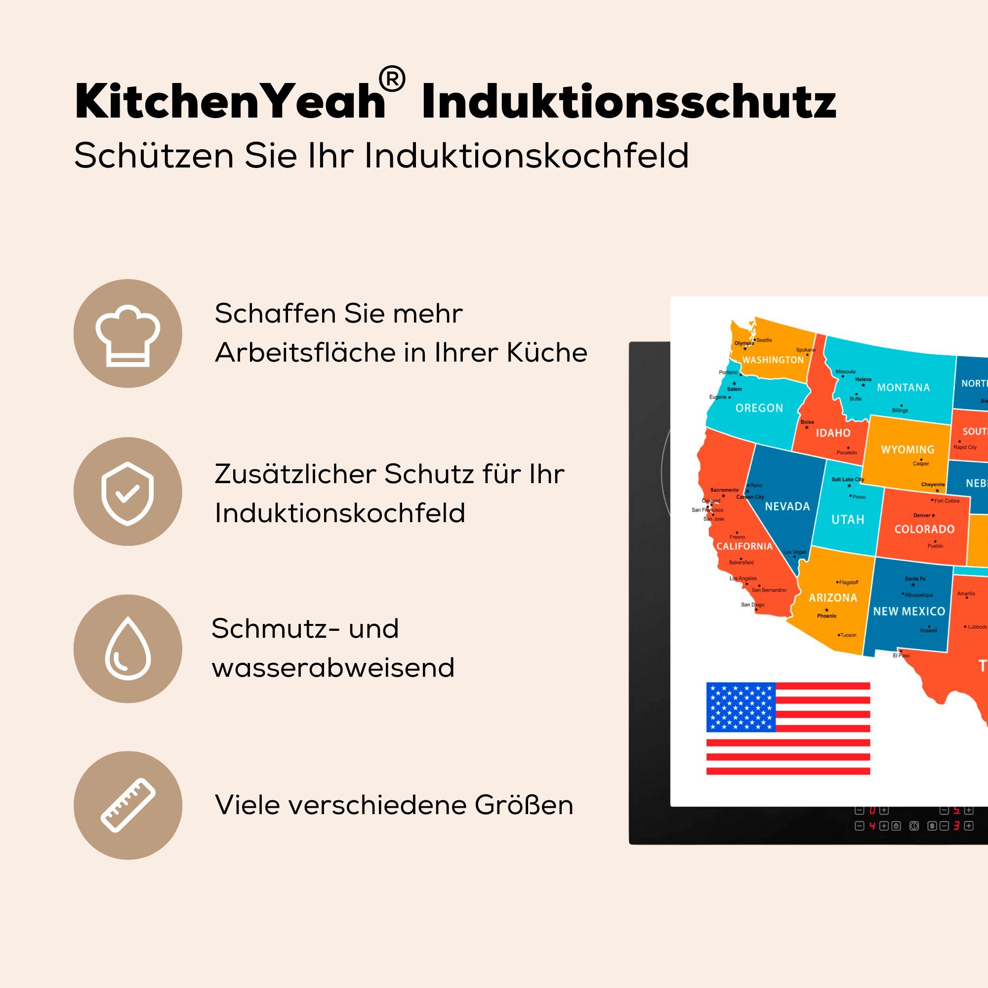 MuchoWow Herdblende-/Abdeckplatte Karte von Ceranfeldabdeckung Farbe, tlg), küche, die Schutz für 81x52 (1 cm, Induktionskochfeld in Amerika Vinyl