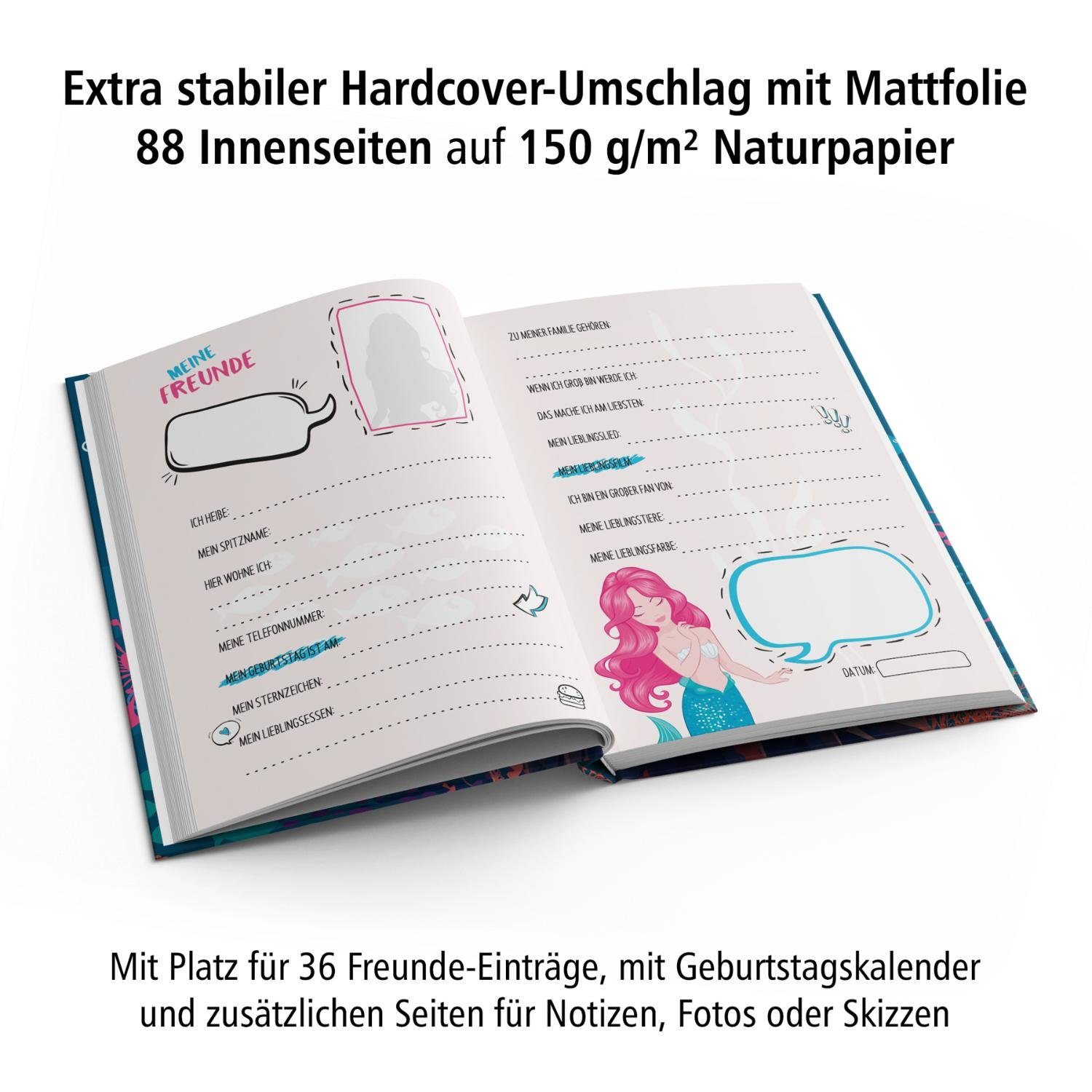 A5, Notizbuch 88 Freundebuch 150g DIN Meerjungfrau Seiten itenga Naturpapier itenga