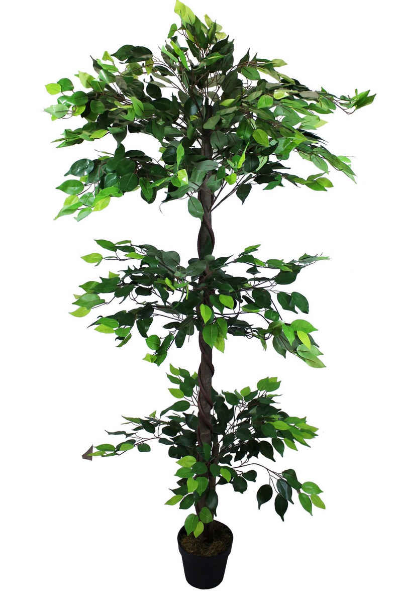 Kunstpflanze große künstliche Pflanze Ficus mit 3 Kronen Echtholzstamm 190 cm Ficus, Arnusa, Höhe 190 cm, fertig im beschwerten Topf