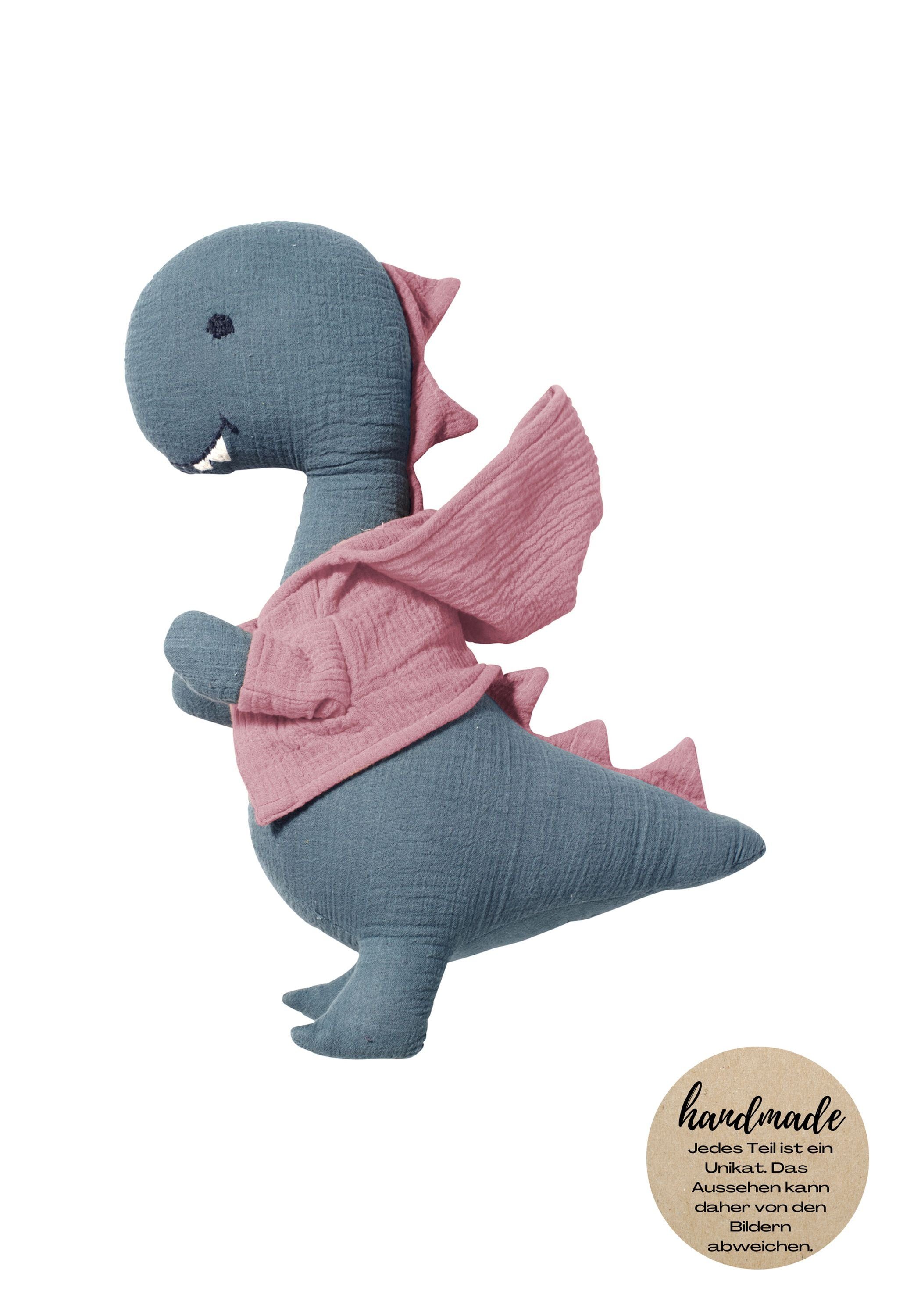 Nordic Coast Company Plüschfigur, Kuscheltier Musselin Dino Hannah 100% zertifizierte Baumwolle Junge Mädchen Musselin Stofftier ideales Geschenk zur Geburt