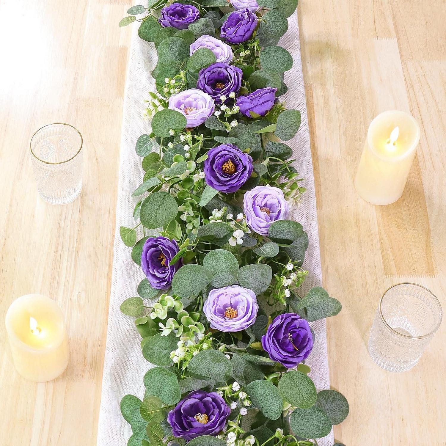 Kunstgirlande Künstliche Blumengirlande Violett Rose 2 Stück, LuxusKollektion, Höhe 15 cm