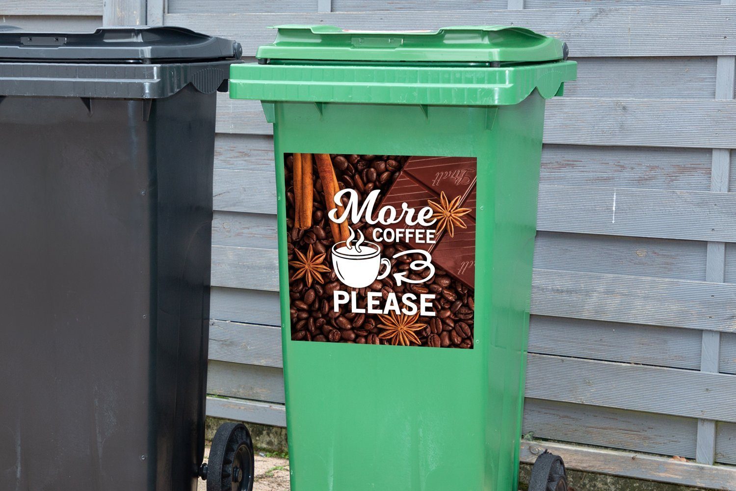 Zitate Sprichwörter bitte Kaffee Mehr St), Sticker, Abfalbehälter - Mülleimer-aufkleber, Kaffee Mülltonne, Wandsticker (1 - Container, - MuchoWow