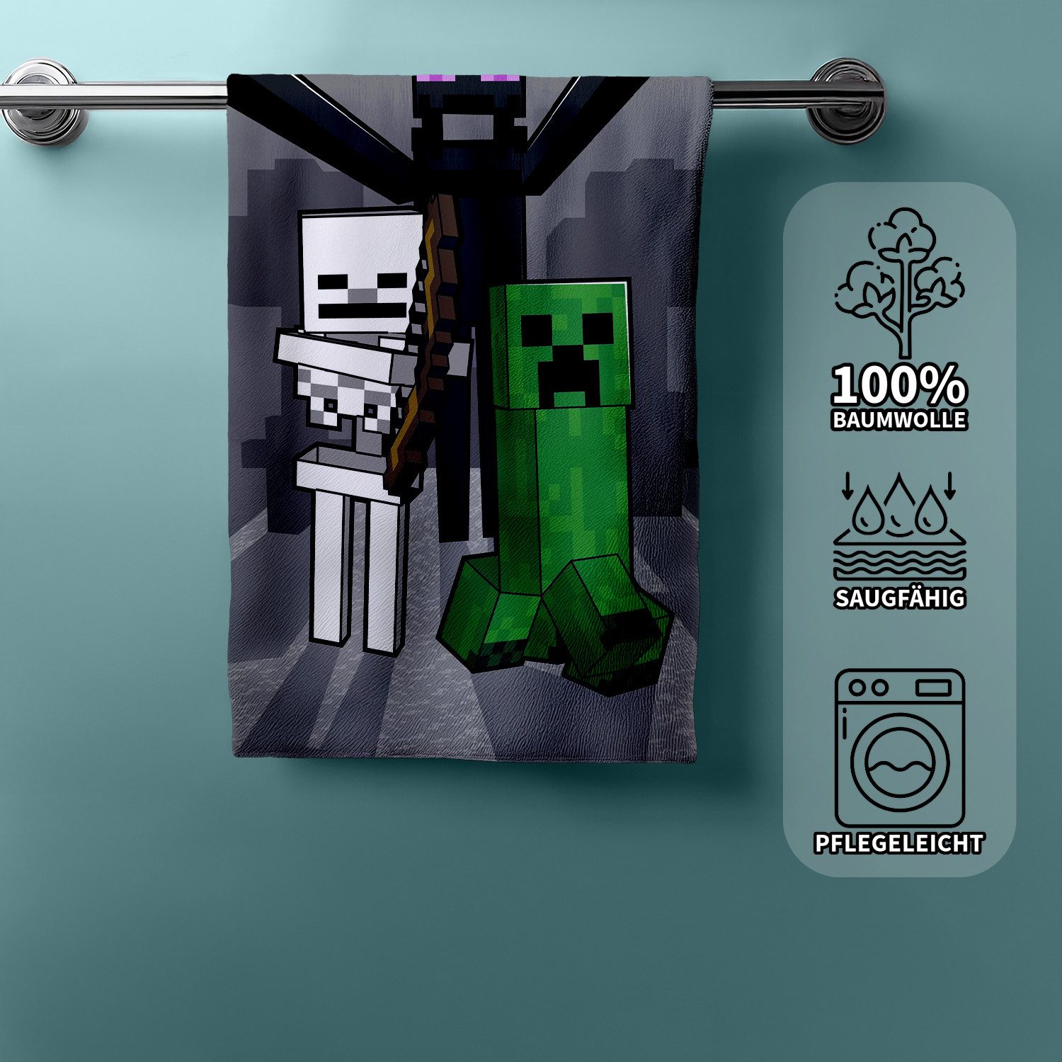 Jerry Fabrics Полотенца Minecraft Mob Attack Duschtuch Badetuch Strandtuch 70 x 140cm, (1 Duschtuch, 1-St)