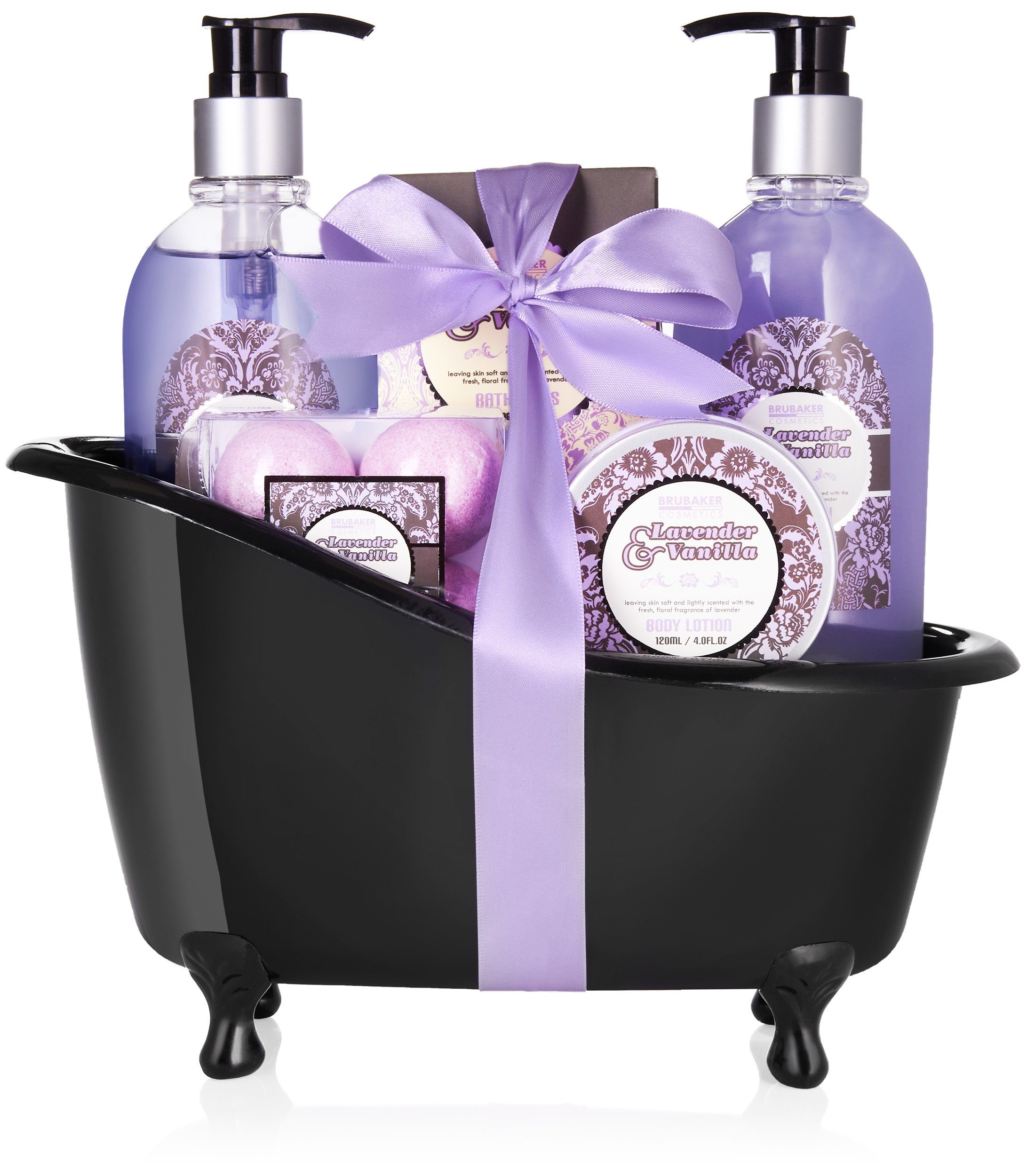 Duft, Hautreinigungs-Set Vanille Deko mit Dusch Damen Lavendel BRUBAKER Geschenkset & Badeset und 9-tlg., Bade- Badewanne Set, Pflegeset mit Schwarz,