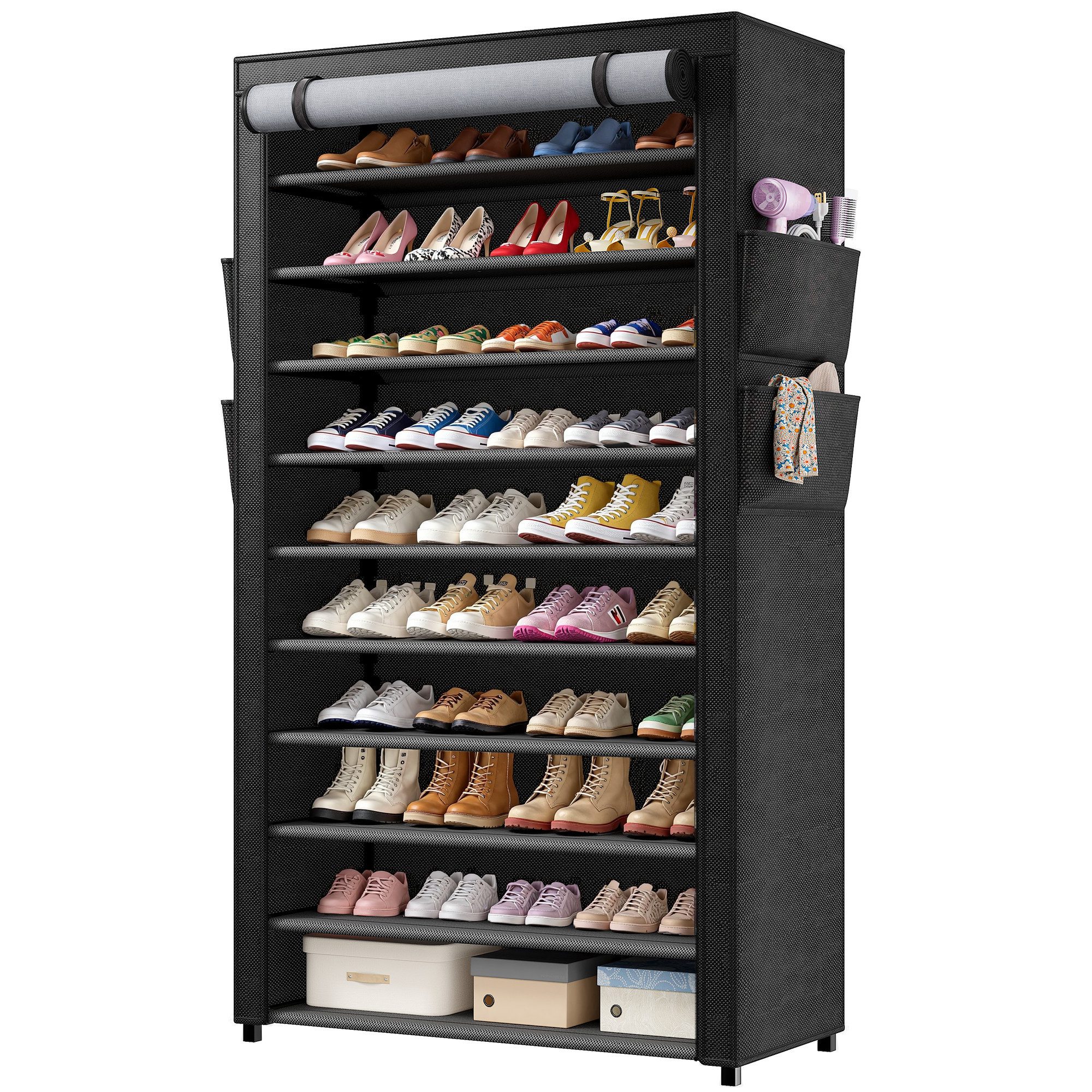 Klyvvo Schuhregal 11 Ebenen, hoher Schuhschrank mit Sichtfenster für 35-50 Paar Schuhe, 1-tlg., Stabil, schmal & platzsparend – ideal für Flur, Wohnzimmer